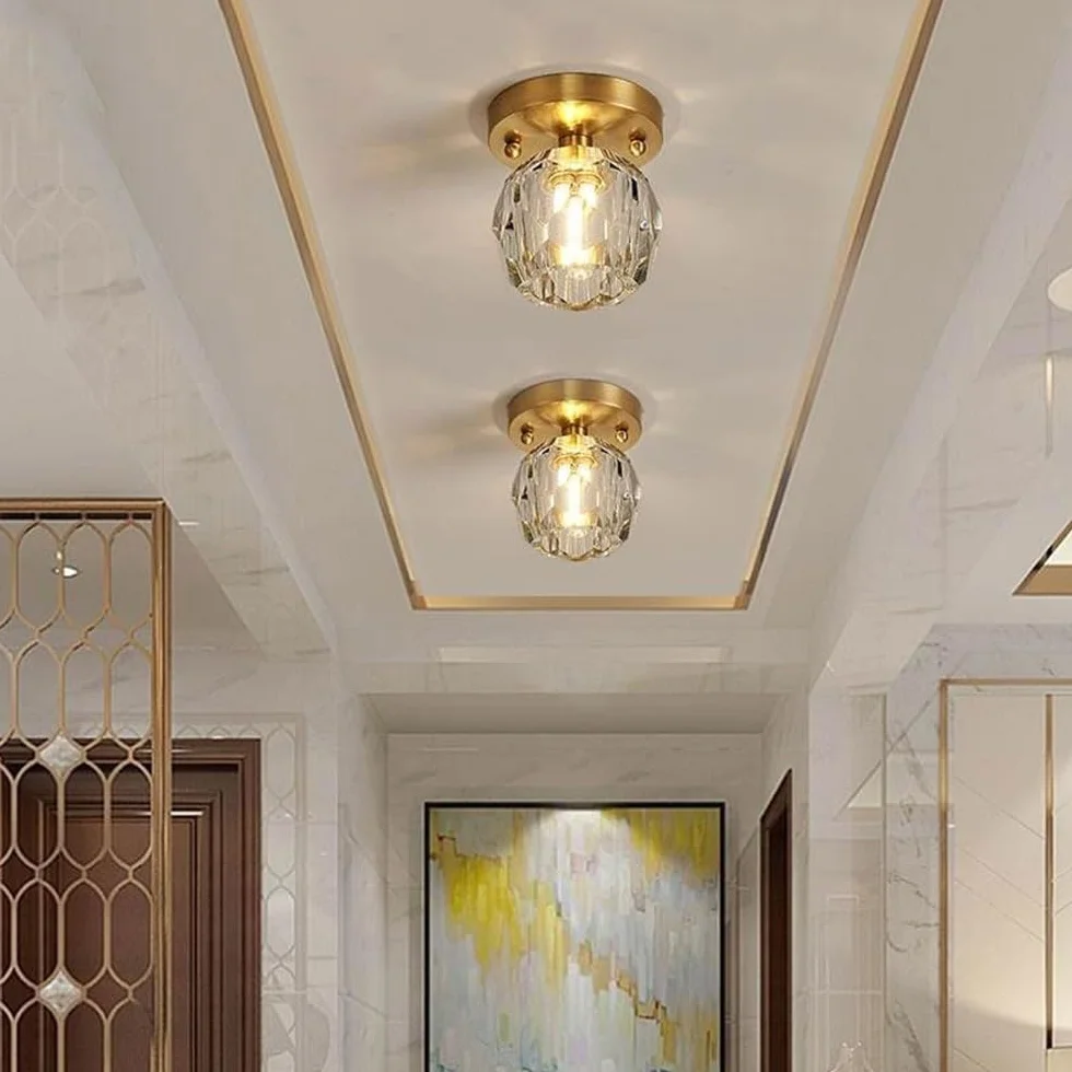 Lampa sufitowa LED do korytarza, złoty kryształ, oświetlenie wewnętrzne do salonu, sypialni, jadalni, na balkon, klatkę schodową, korytarz, do hotelu