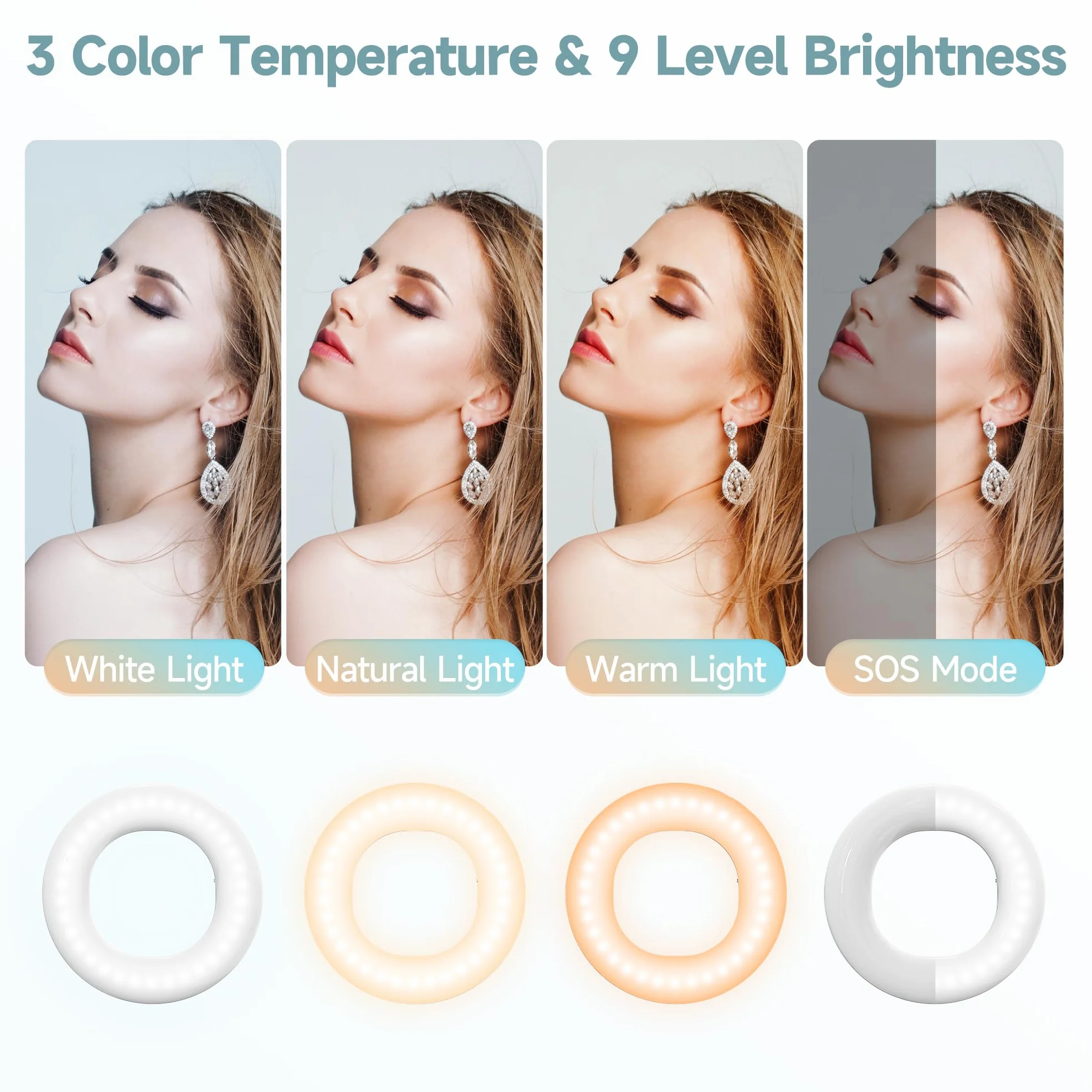 Selfie Ring Light, ładowalna, przypinana, 3-trybowa lampa pierścieniowa 48 LED do selfie, lampa pierścieniowa wideo do tabletów, laptopów, transmisji na żywo, TikTok, makijażu i wideokonferencji