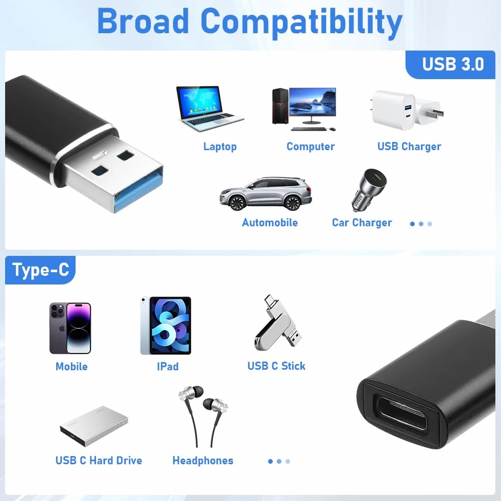 OFFCUP Adapter USB na USB C, konwerter kabla USB C żeński na USB A męski do Apple Watch, iPhone, Samsung Galaxy