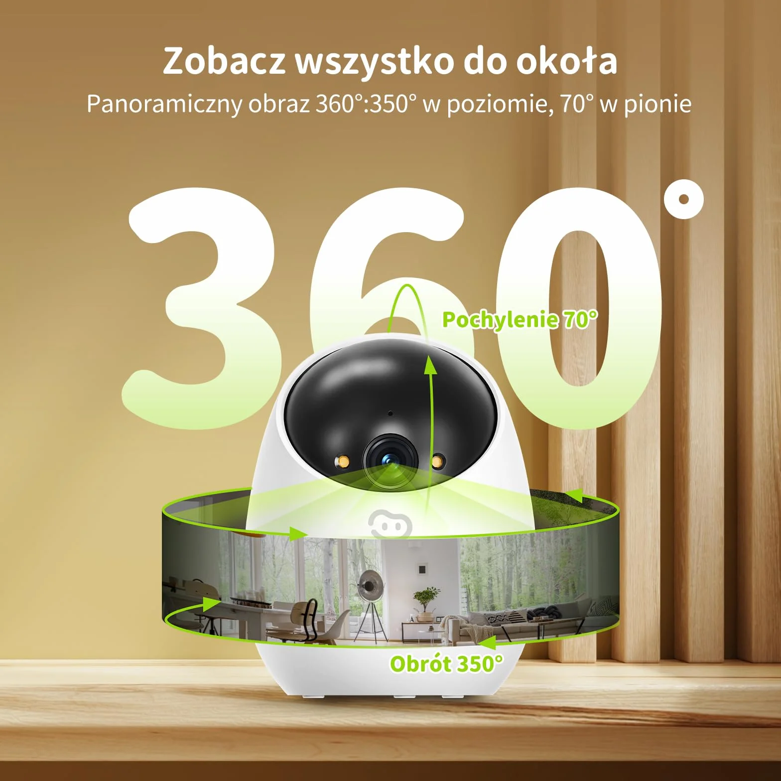 Beans View Kamera Bezpieczeństwa Do Wnętrz D210 1080P, Kolorowy Tryb Nocny, Kamera 2,4 Ghz Wi-Fi Do Monitorowania Zwierząt Domowych/Psów/Kotów, Widok 360° Elektroniczna Niania, Obsługa Kart Pamięci SD