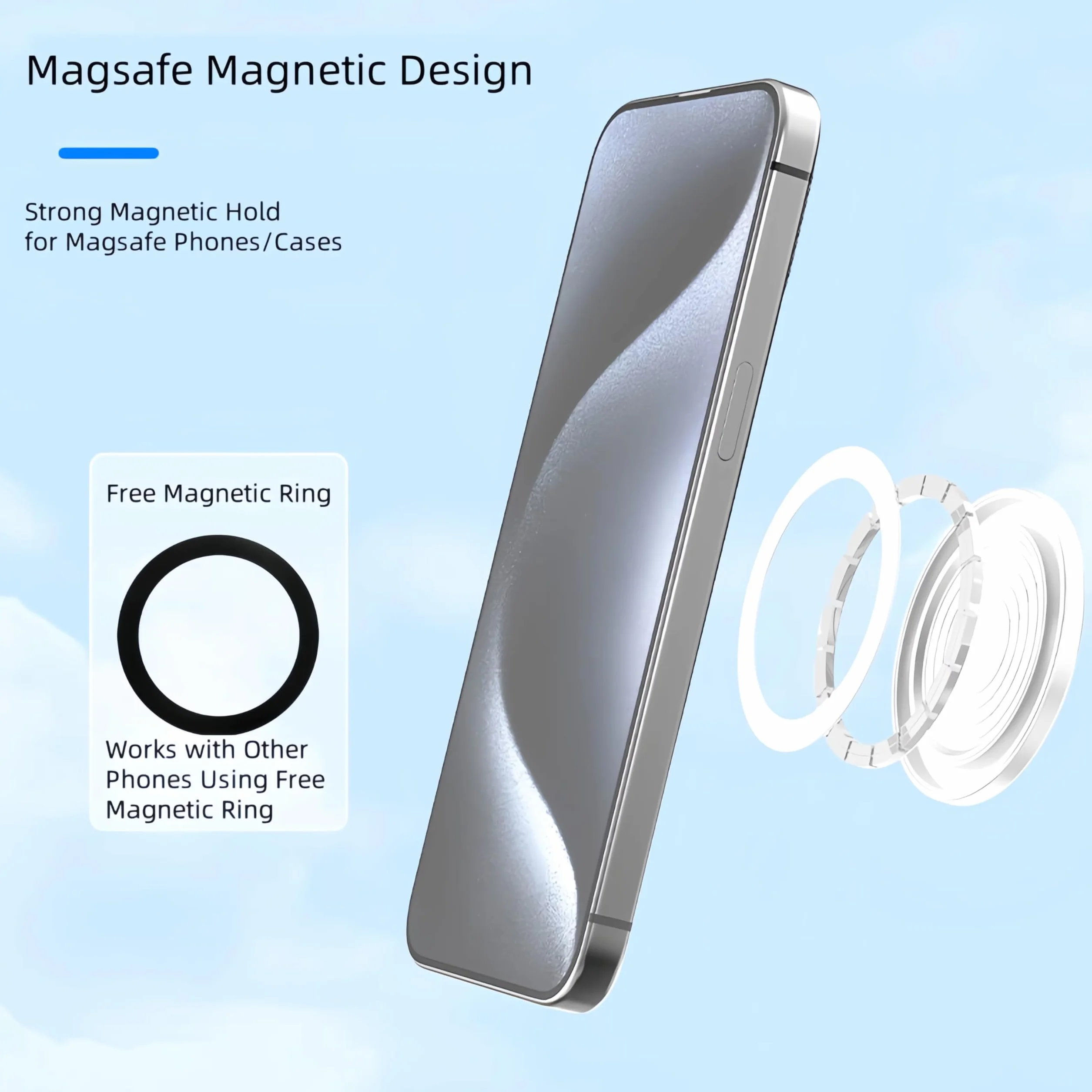 NEO+ Magnetyczny uchwyt ścienny z magnesem N52, mocny uchwyt 900 g, kompatybilny z iPhone 17-12, kompatybilny z MagSafe i innymi telefonami, uniwersalny uchwyt na telefon komórkowy z pierścieniem