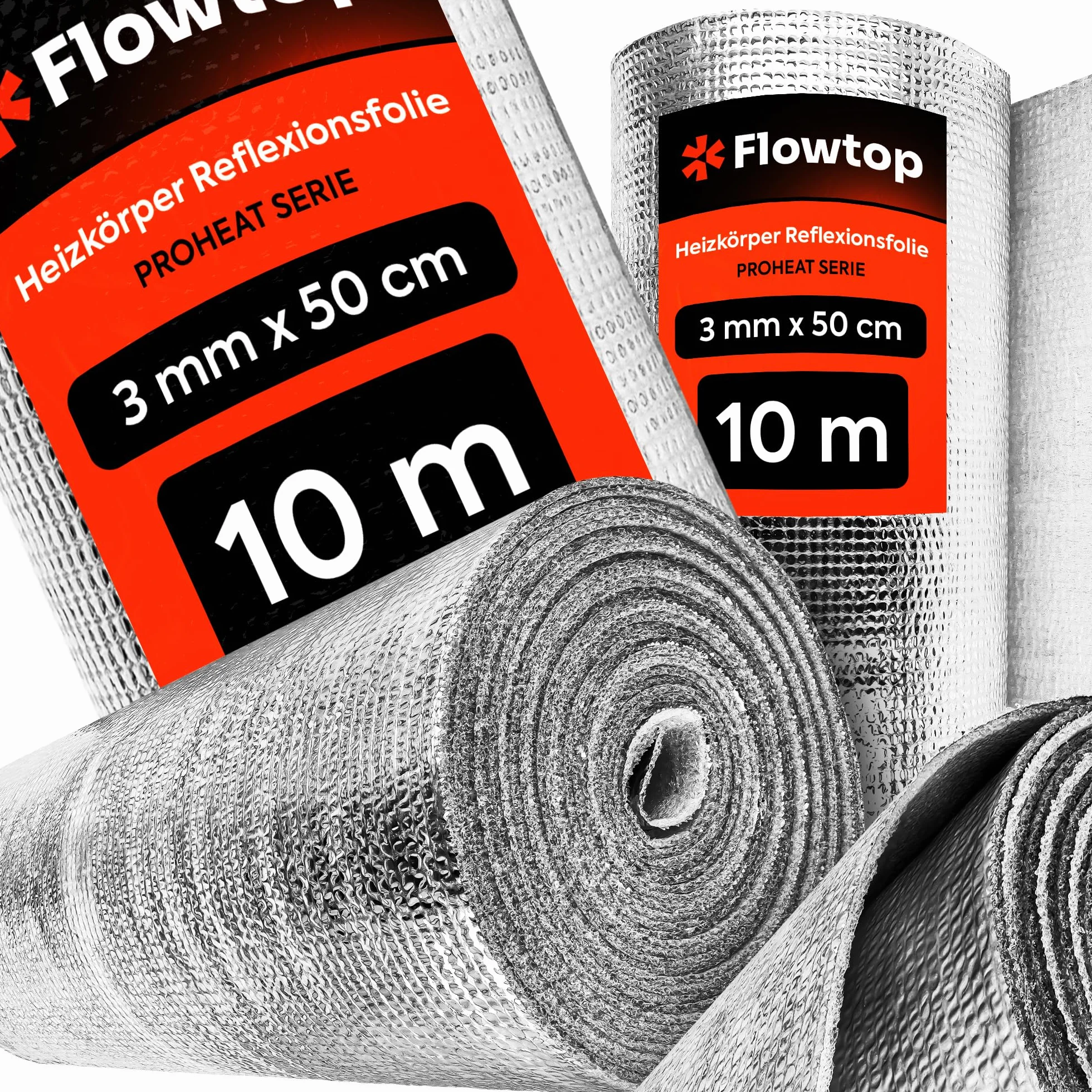 FLOWTOP folia odblaskowa do grzejników, 10 m x 0,5 m, folia izolacyjna, płyta odblaskowa, folia izolacyjna 3 mm, folia termiczna, folia aluminiowa, folia izolacyjna, metaliczna