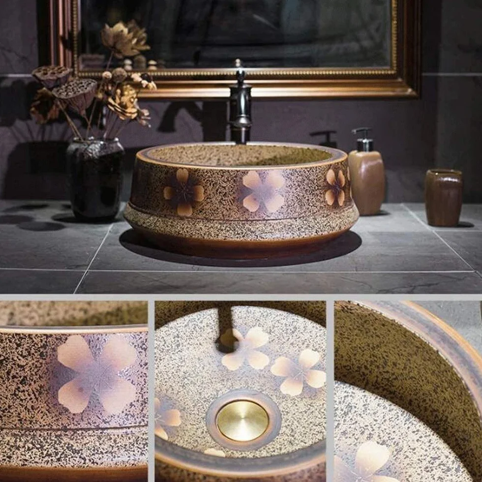 Szafka Pod Umywalkę Z Umywalką, Umywalka Łazienkowa, Umywalka Nablatowa, Brązowa Okrągła, Porcelanowa, Ceramiczna, Umywalka Nablatowa, Umywalka Nablatowa
