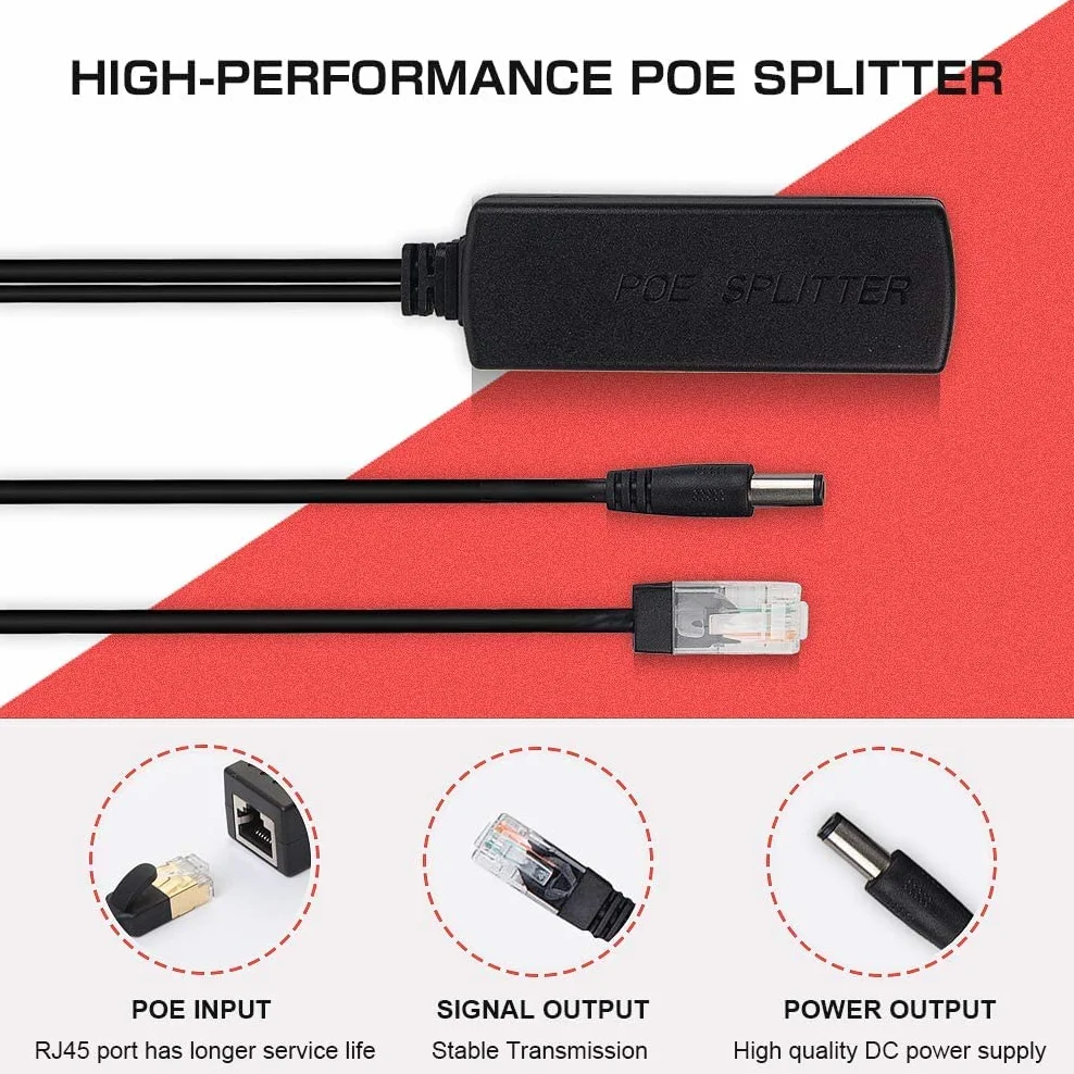 Gigabit Active PoE Rozdzielacz 48V do 12V DC 5,5x2,1 mm IEEE 802.3af/at 10/100/1000 Mbps