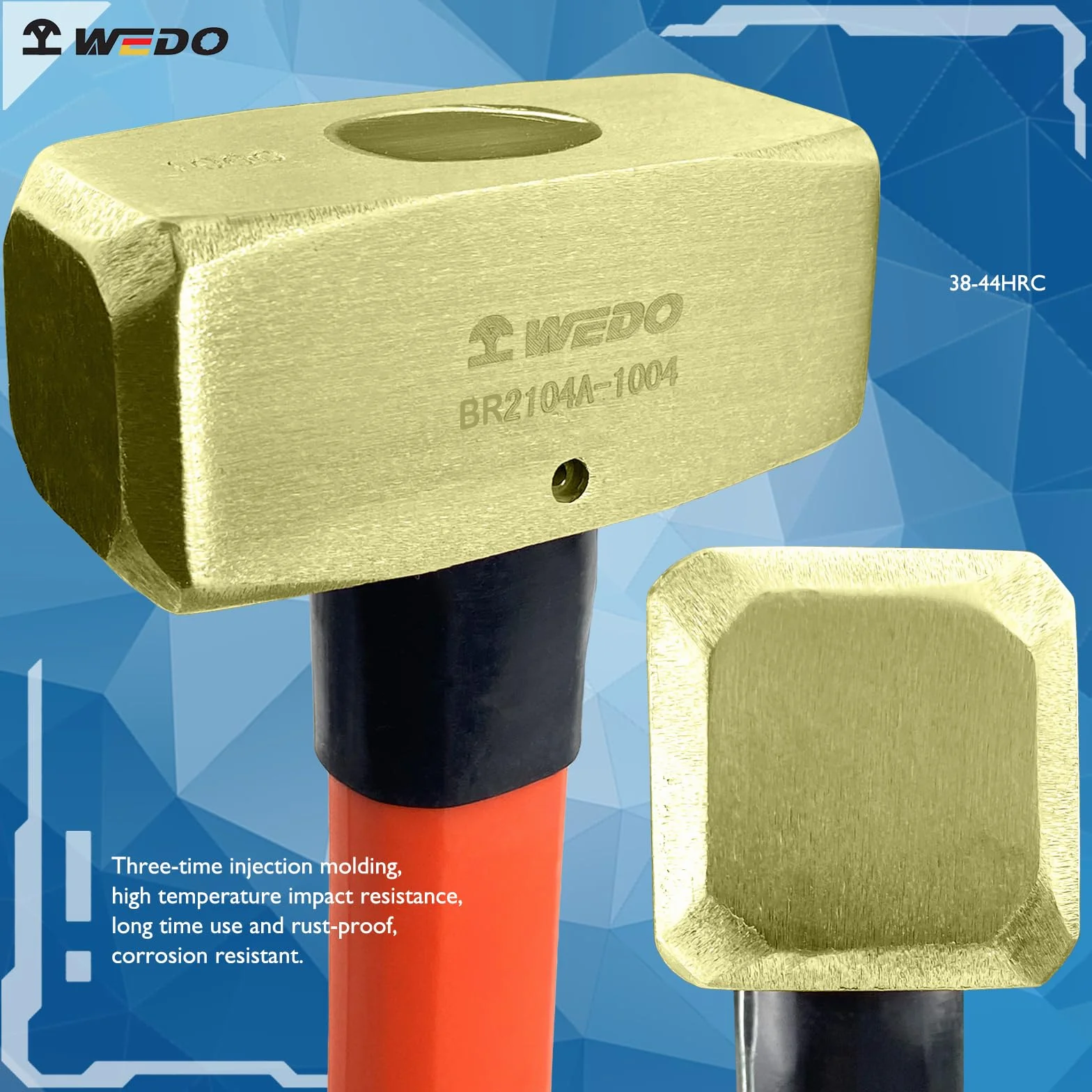 WEDO Mosiężny młotek kowalski z uchwytem z włókna szklanego (typ niemiecki), 2000 g, 400 mm, 40 mm