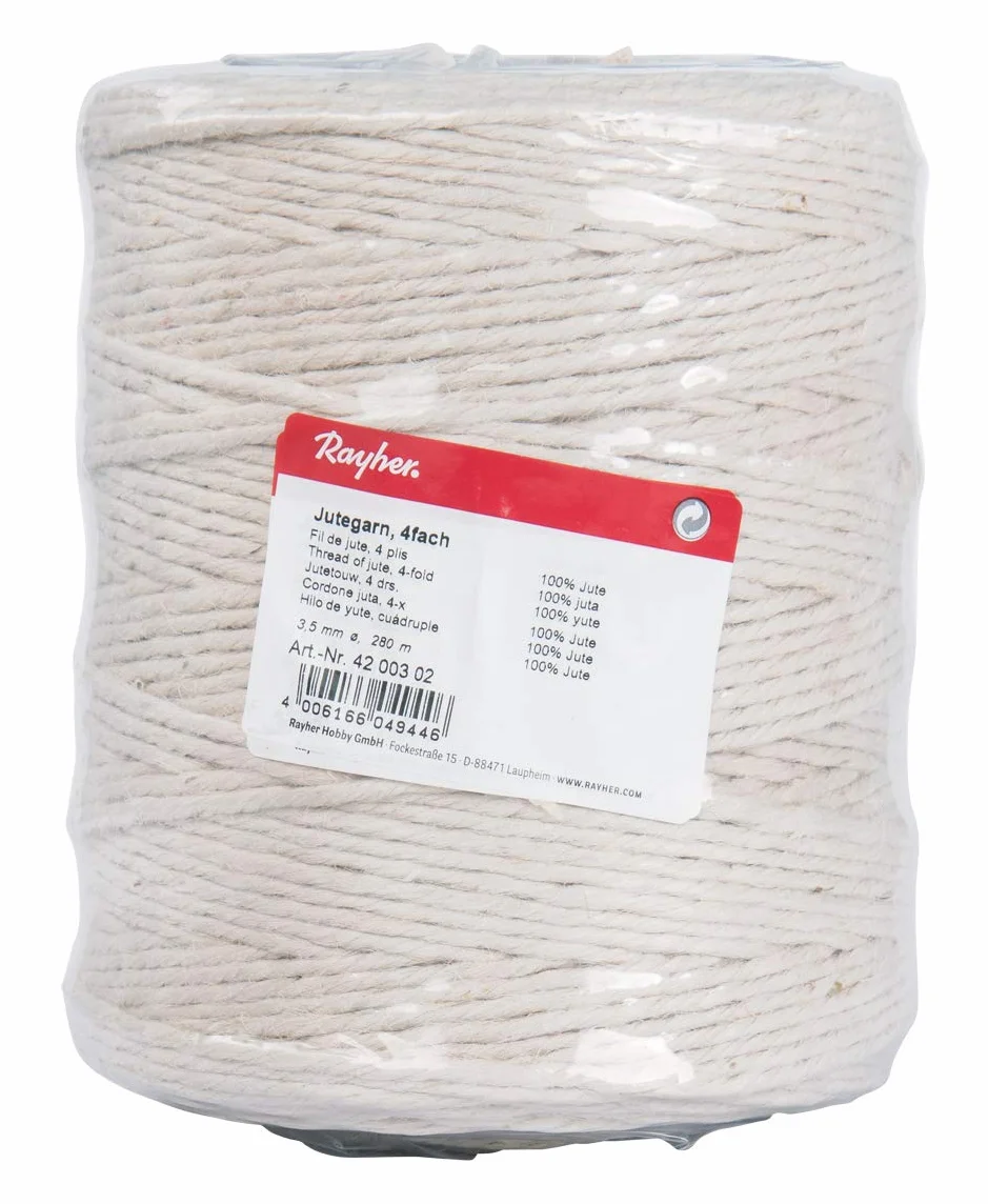 Rayher Hobby Rayher 4200302 przędza jutowa, potrójna, 3,5 mm ø, szpula 280 m, kolor biały/kość słoniowa, sznurek jutowy, sznurek do wiązania, sznurek dekoracyjny, sznurek jutowy