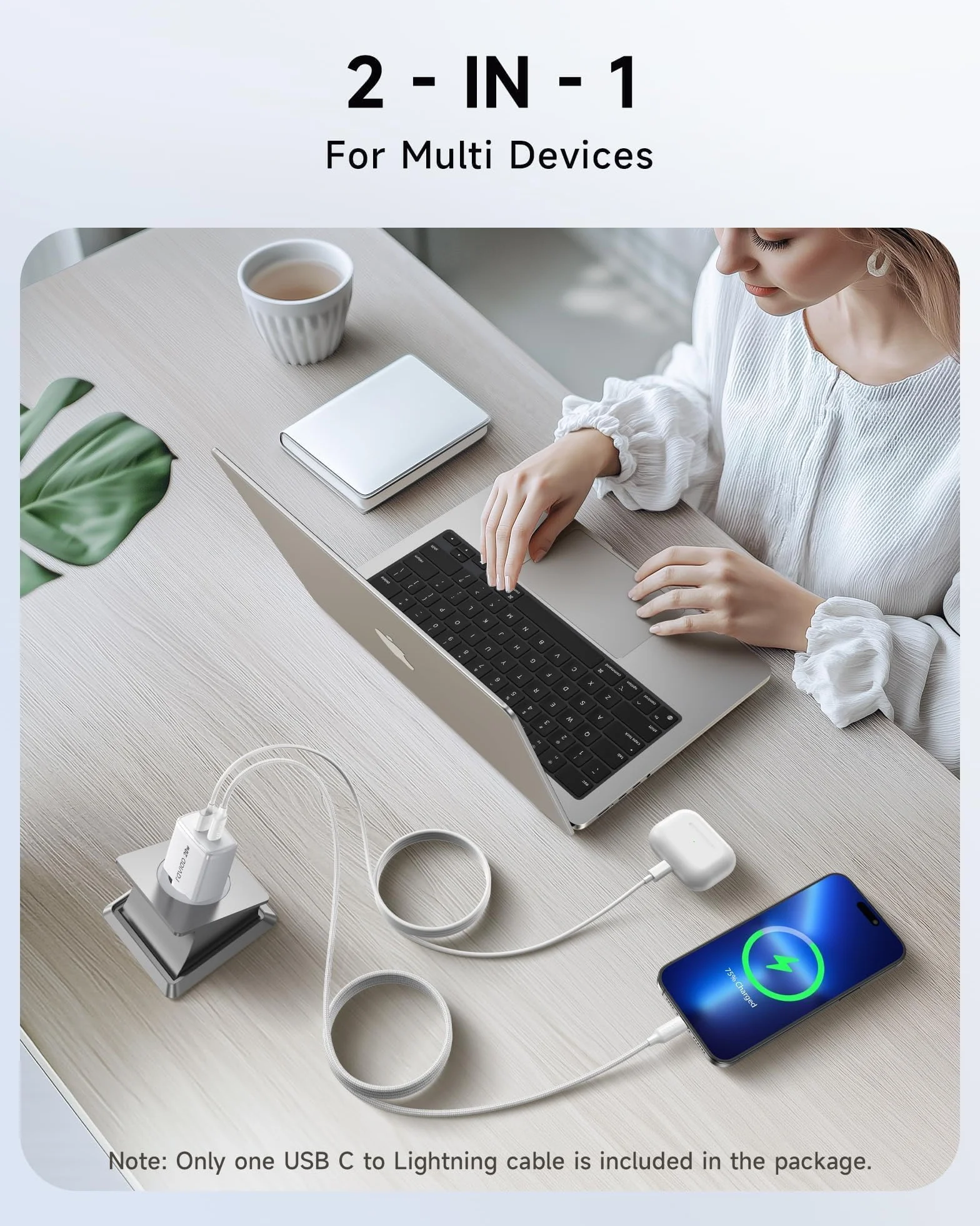 RAVIAD Ładowarka 20W Kabel USB-C na Lightning 2M MFi do iPhone 14 Pro Max 13 Plus 12 11 SE X iPad