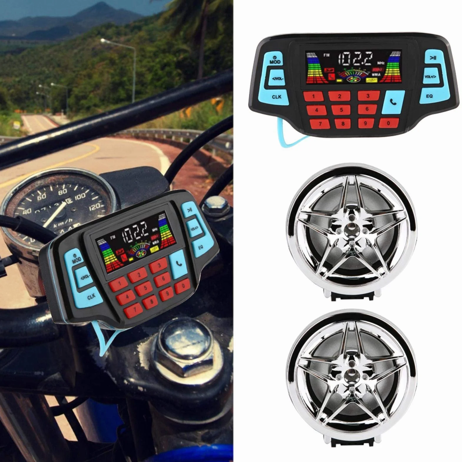 Motocyklowe głośniki motocyklowe Wodoodporny Bluetooth, uchwyt na kierownicę BT Odtwarzacz MP3 Audio Stereo Głośnik Wzmacniacz System USB TF Card Carrier