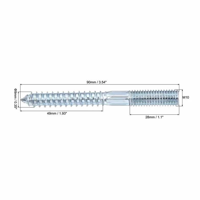 20 szt. Śruby wieszakowe M10x28mm Podwójna śruba kołkowa do mebli drewnianych