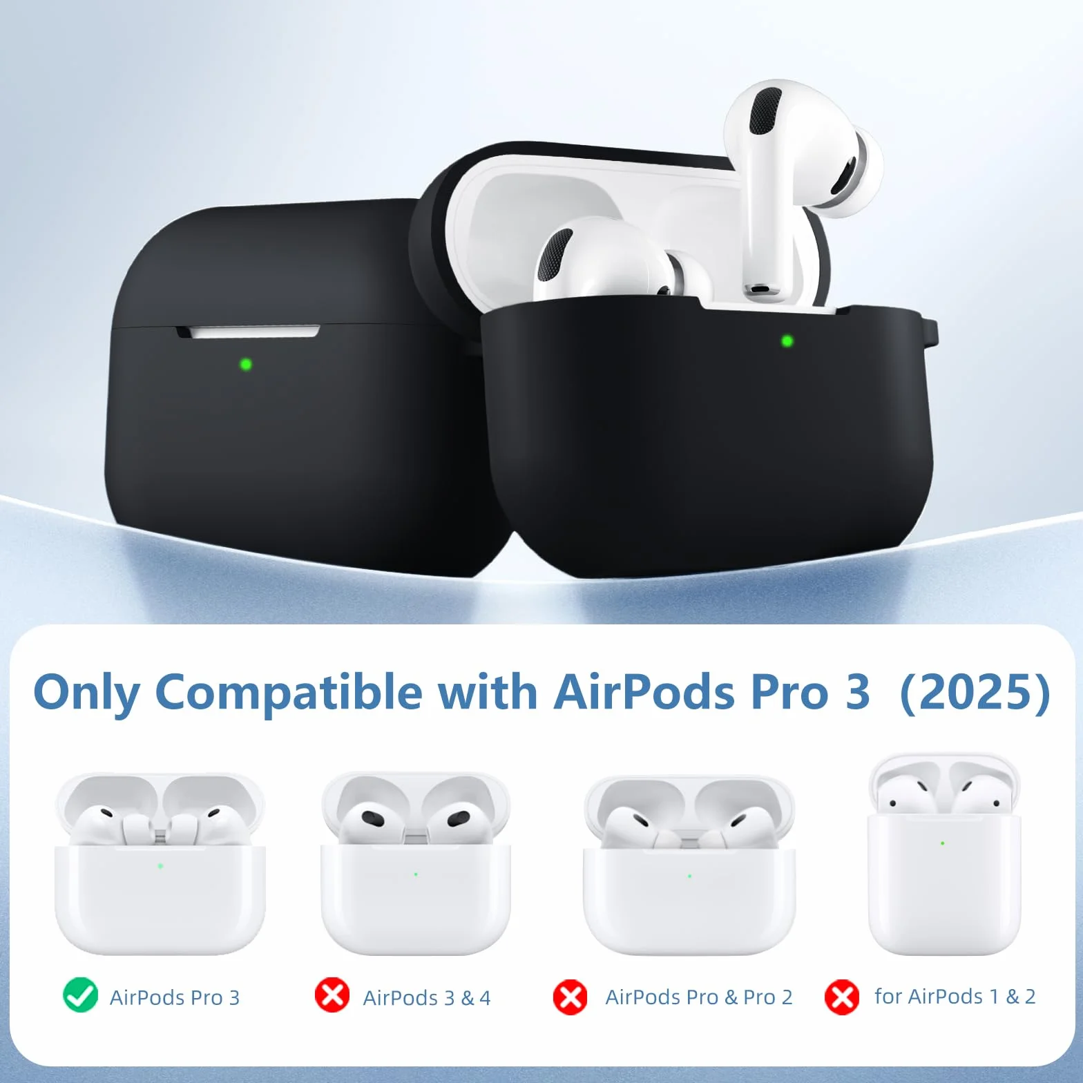 Maledan Kompatybilny z etui AirPods Pro 3 Case - Odporny na wstrząsy miękki silikonowy futerał ochronny do Apple AirPods Pro 3 Generation z zestawem do czyszczenia i karabińczykiem