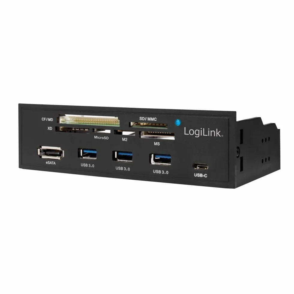 LogiLink UA0341-5,25" wielofunkcyjny panel z: wbudowanym czytnikiem kart (M2, MS, SD, micro-SD, XD, CF) / Hub USB 3.0 (3-portowy) / USB-C/eSATA