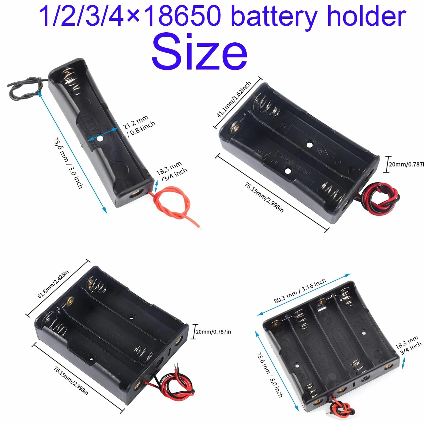 uchwyt na 8 sztuk baterii 18650, uchwyt na 1/2/3/4 x 3,7V, z kablem, plastikowy uchwyt na baterie, obudowa na baterię 18650 z śrubami (czarny)