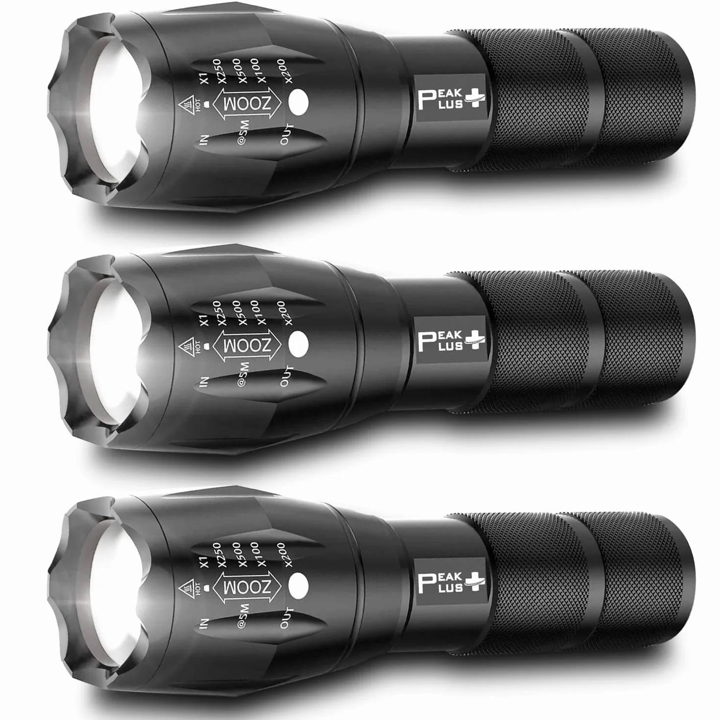 Latarki taktyczne LED o wysokich lumenach, z zoomem, 5 trybów, jasne latarki LED w sytuacjach awaryjnych, kemping, zewnętrzne lampy błyskowe LED zasilane baterią, latarki ręczne (3 sztuki) LFX1050 od PeakPlus