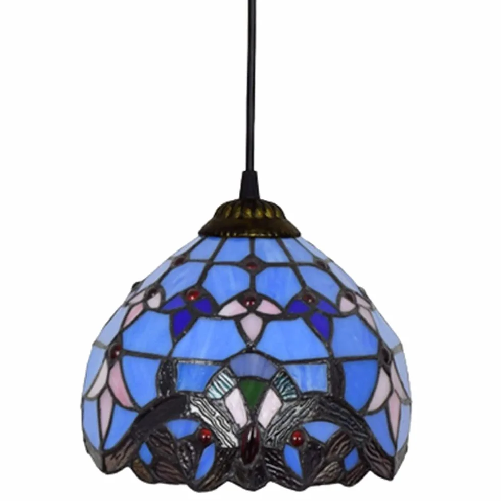 Niebieski styl barokowy szklana lampa wisząca witraż nowoczesny żyrandol 6 cali szeroka rustykalna szklana lampa wisząca do wyspy kuchennej jadalnia bar oświetlenie wewnętrzne Star of Light
