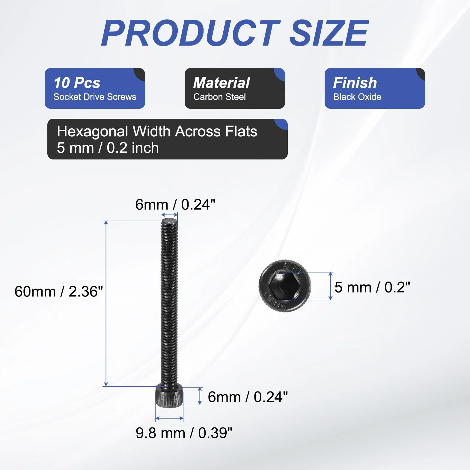 PATIKIL 10 sztuk śrub sześciokątnych M6 x 60 mm, zestaw śrub ze stali węglowej 12,9 stopni, zestaw śrub z czarnym tlenkiem, śruby maszynowe, śruby gwintowane pełny gwint do naprawy