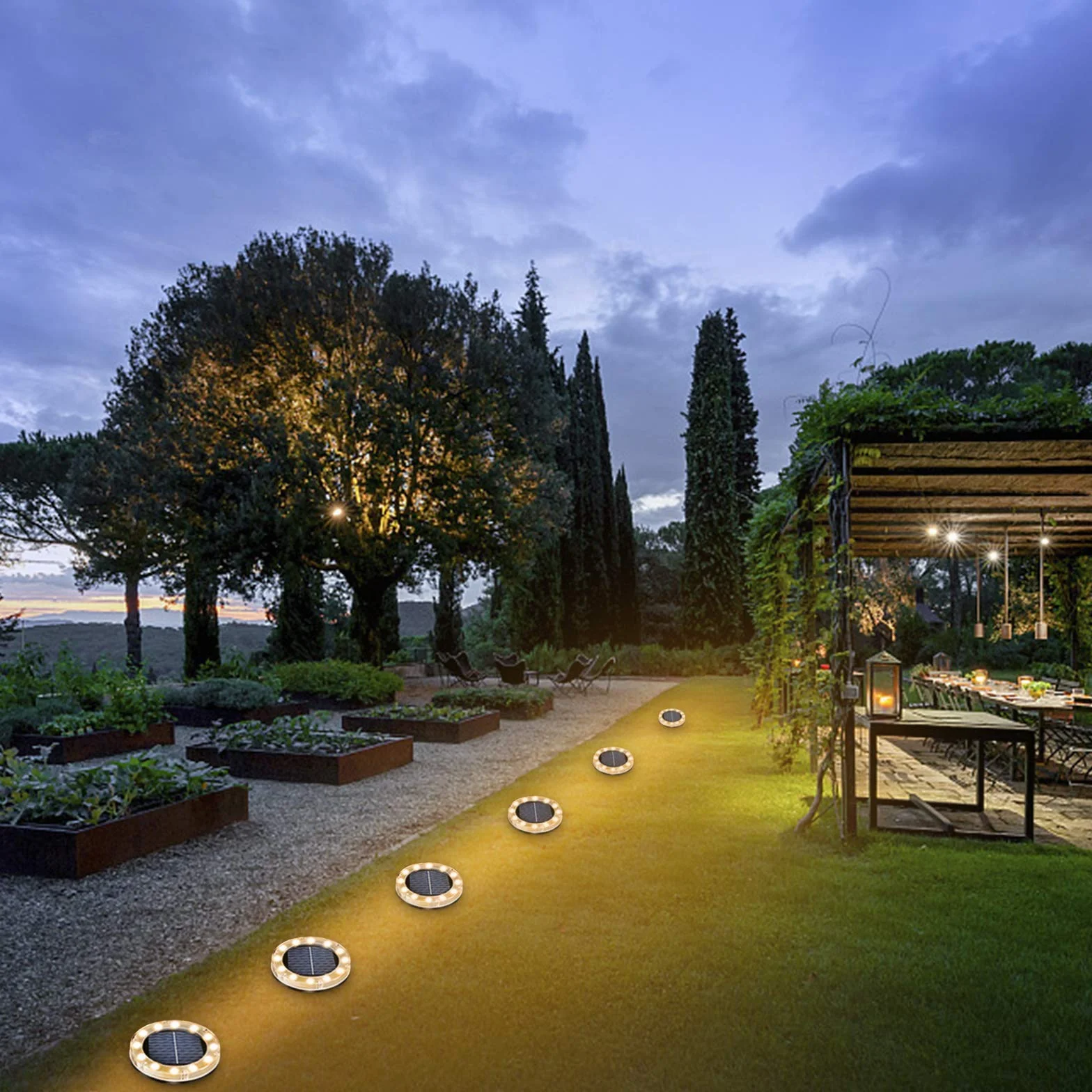 Solarna lampa podłogowa – 12 diod LED do użytku na zewnątrz, ciepła biel, lampa podłogowa lampa solarna do ogrodu, IP65, wodoszczelna lampa solarna LED, 4 sztuki, lampa zewnętrzna do podjazdu/trawnika/chodnika/patio
