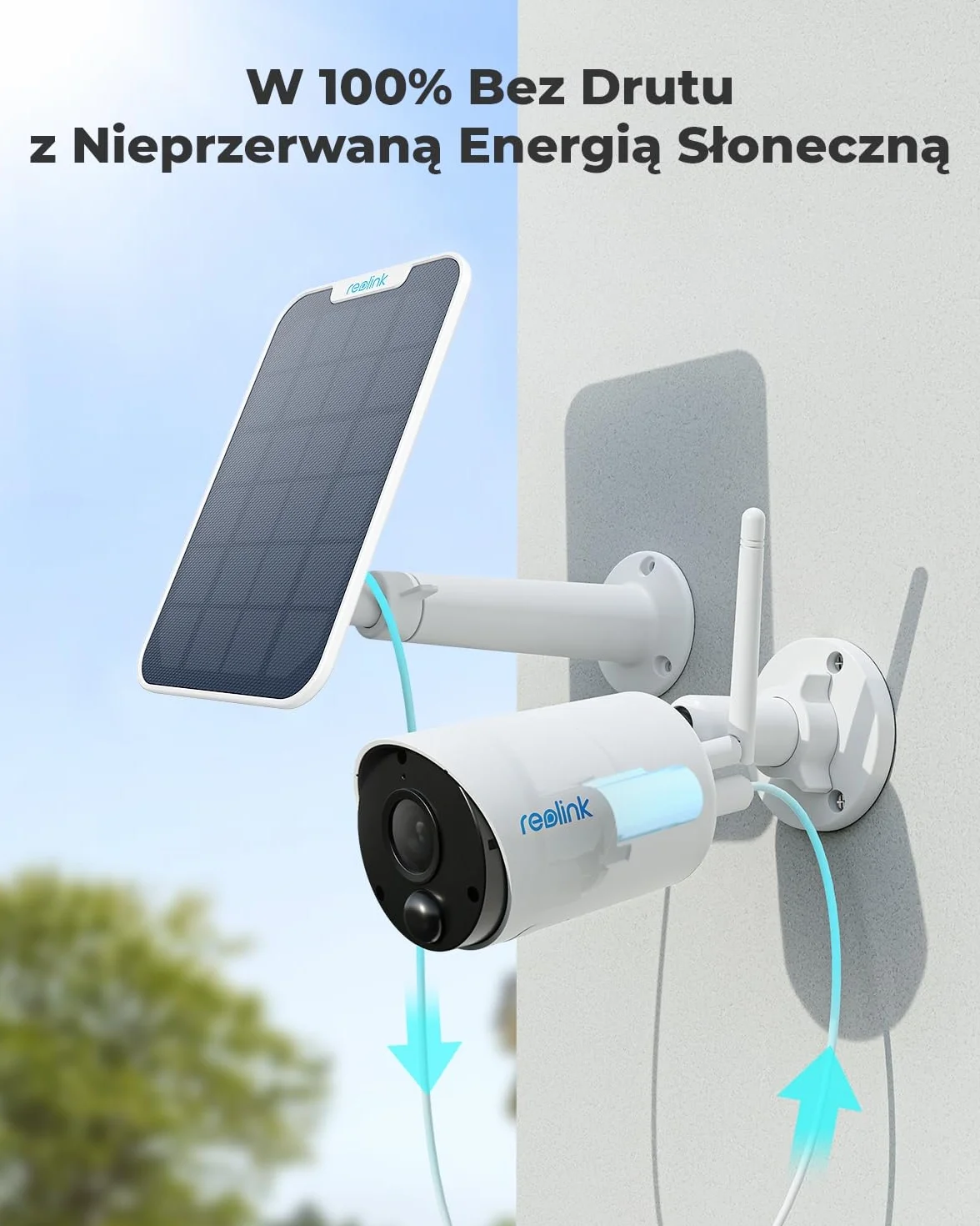 Reolink Argus Eco Solarna Kamera Zewnątrz Bezprzewodowa WiFi 1080P PIR Detekcja Ruchu