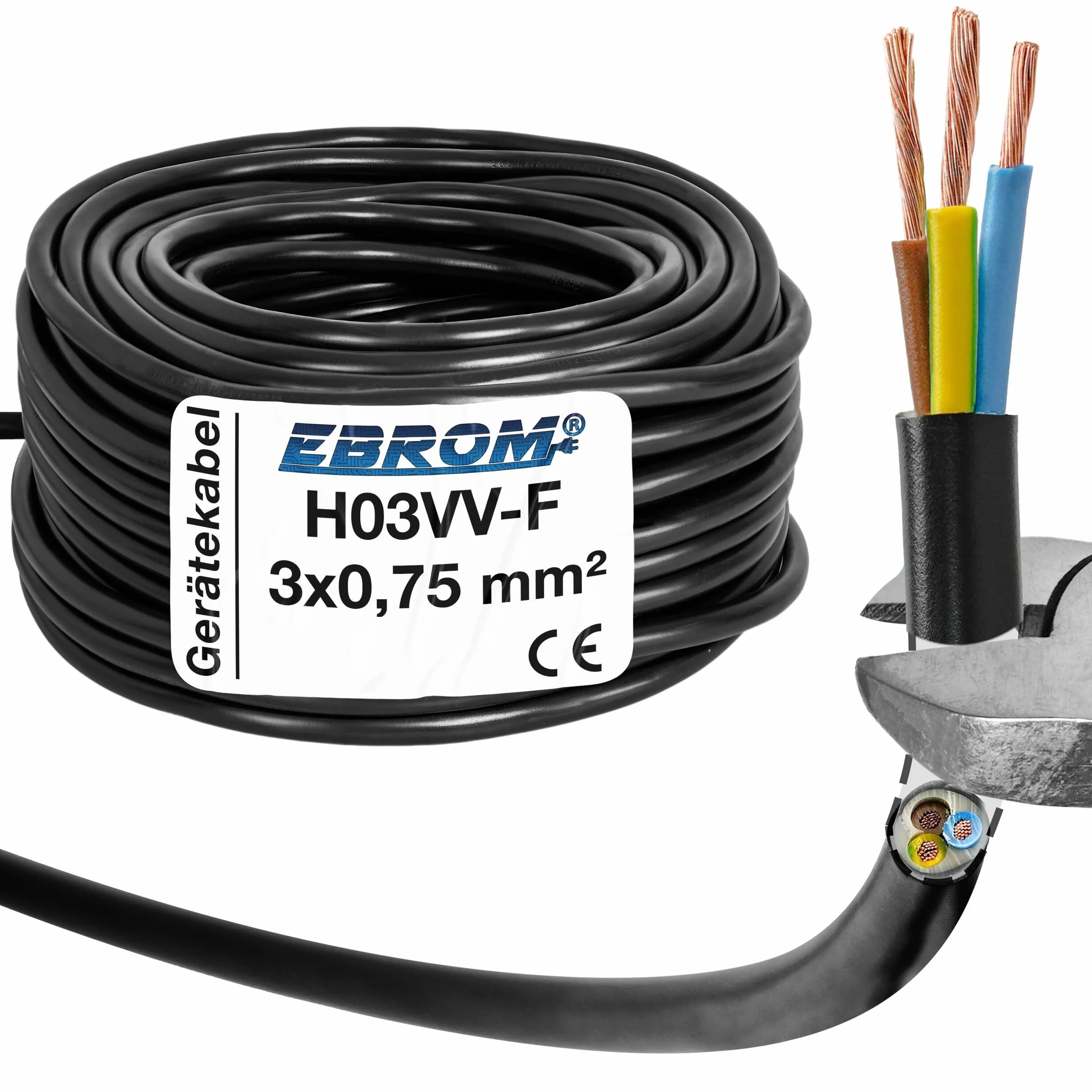 Wąż H03VV-F 3G 0,75 mm² - 3 x 0,75 mm² - czarny - 10 m