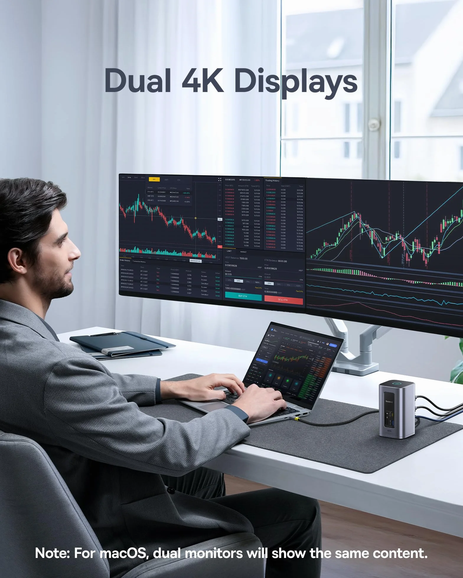 Baseus Stacja dokująca USB-C Nomos Air 12 w 1 2 x 4K HDMI 10 Gbps 100 W PD Gigabit Ethernet