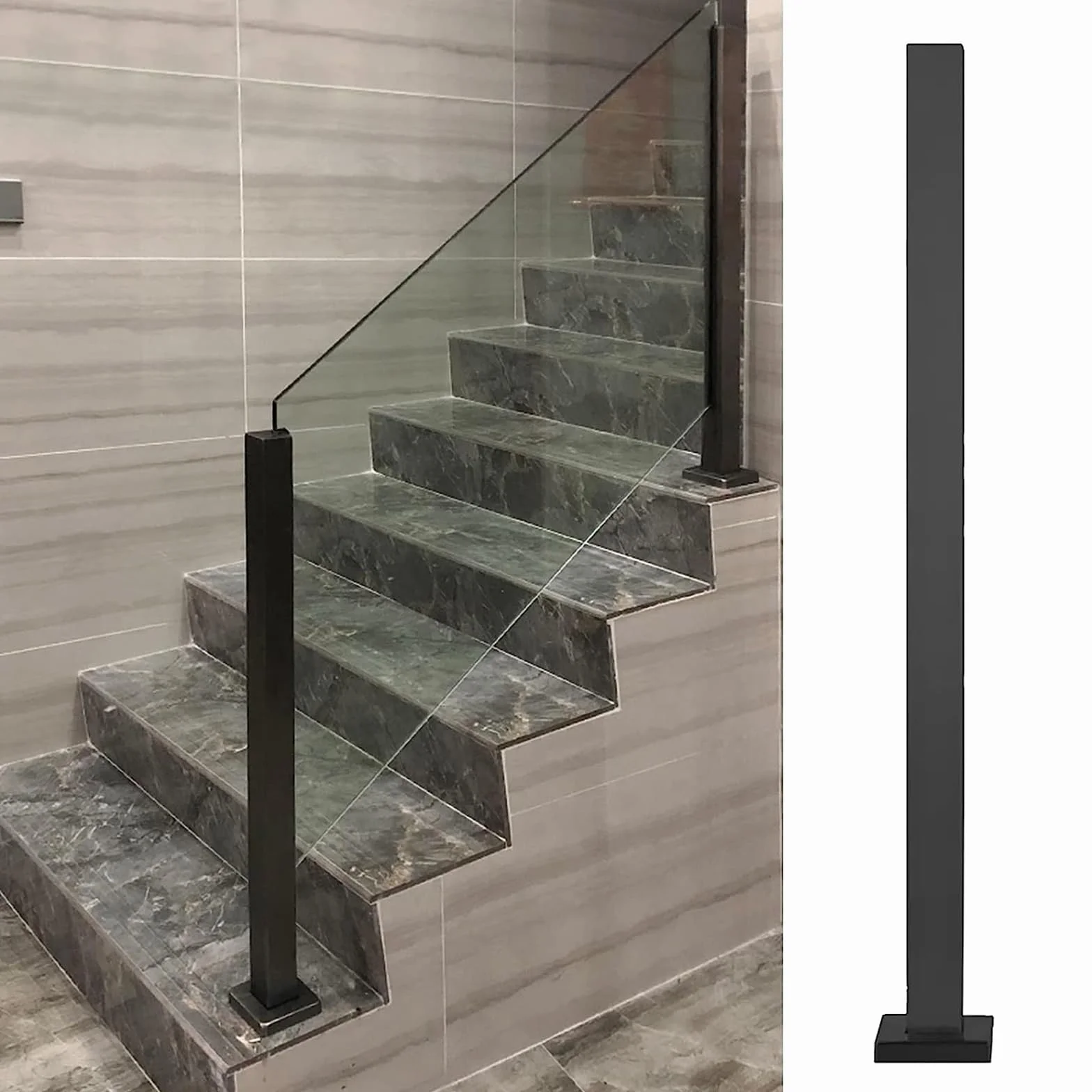 Kwadratowy słupek końcowy ze stali nierdzewnej do balustrady szklanej 100/115/130/150 cm, zestaw do balustrady schodowej, trwały i stylowy element wyposażenia domu