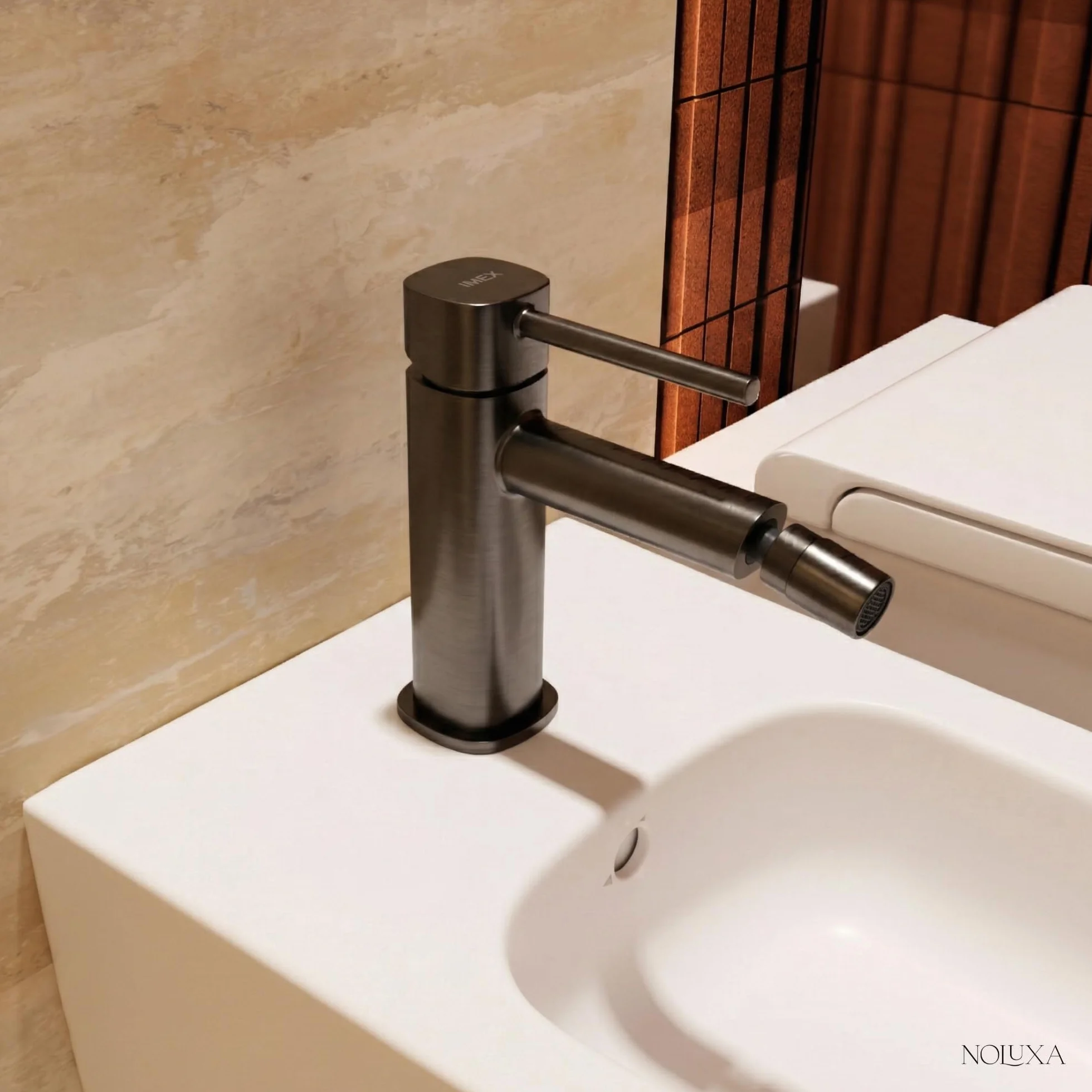IMEX czarny kran bidetowy, bateria łazienkowa, bateria bidetowa, bateria bidetowa z mieszaczem ciepłej i zimnej wody, bateria bidetowa, bateria bidetowa, łatwa instalacja, seria toskańska, kolor