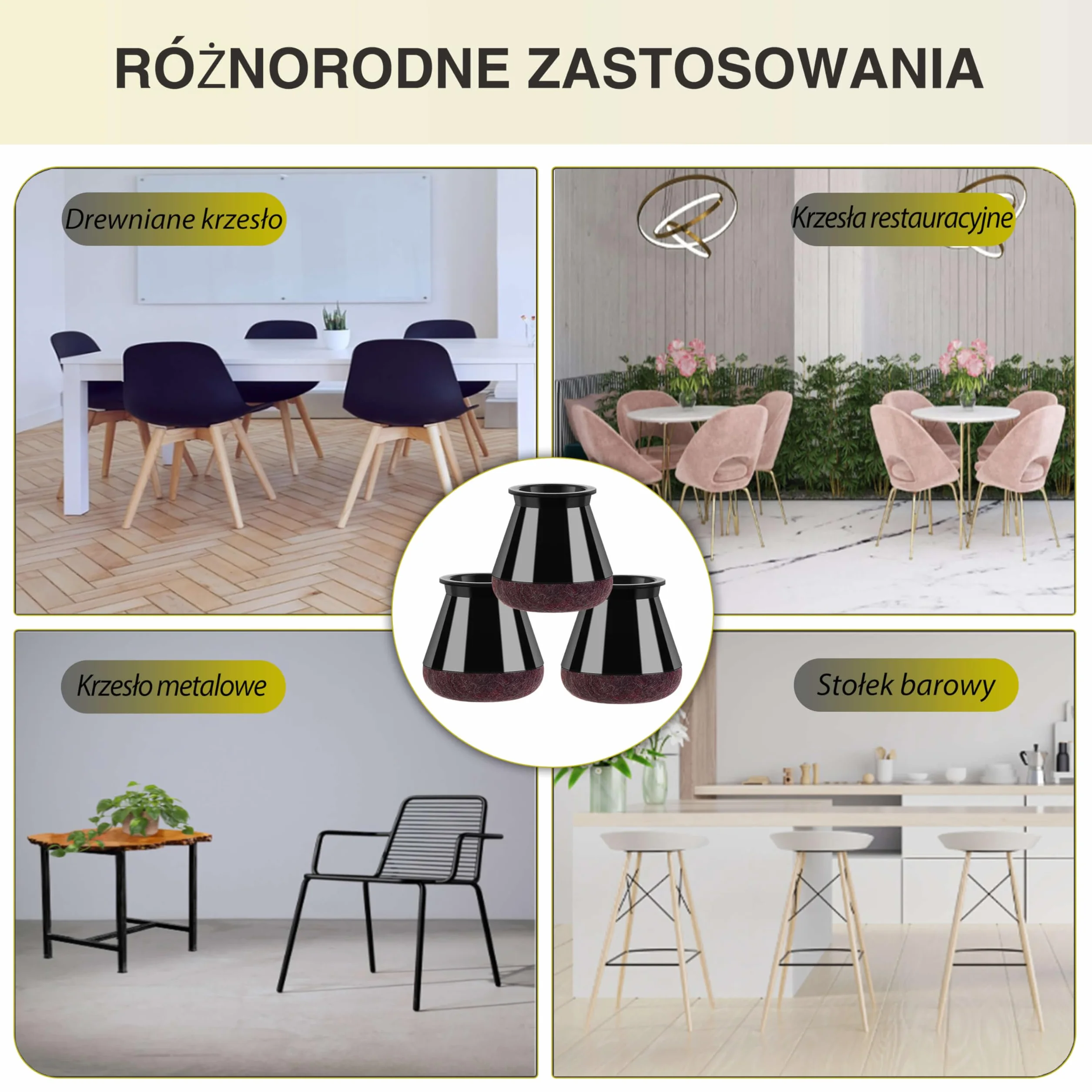 ✮Dożywotnia Gwarancja|Podkładki pod Nóżki Krzesła|16 sztuk|14-20MM|Podkładka Krzesła,Chroni podloge i zapewnia Ciszę i Słońce|Nakładka na krzesło, Gruby Filc Przeciw zadrapaniowy|Trwały Silikon,Czarny
