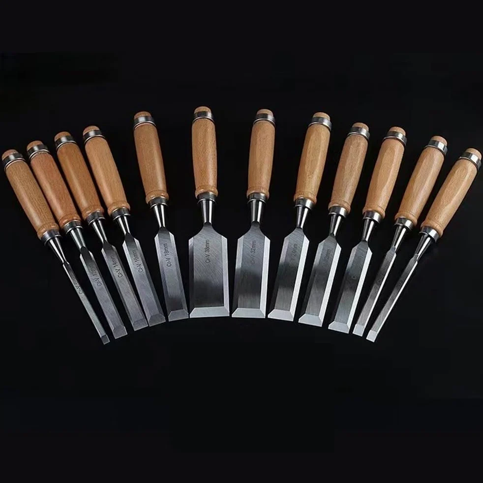 Zestaw dłut do drewna 12 sztuk Dłuta do obróbki drewna 6 do 38 mm Zestaw dłut twardych Narzędzia ręczne do obróbki drewna Zestaw dłut do otworów