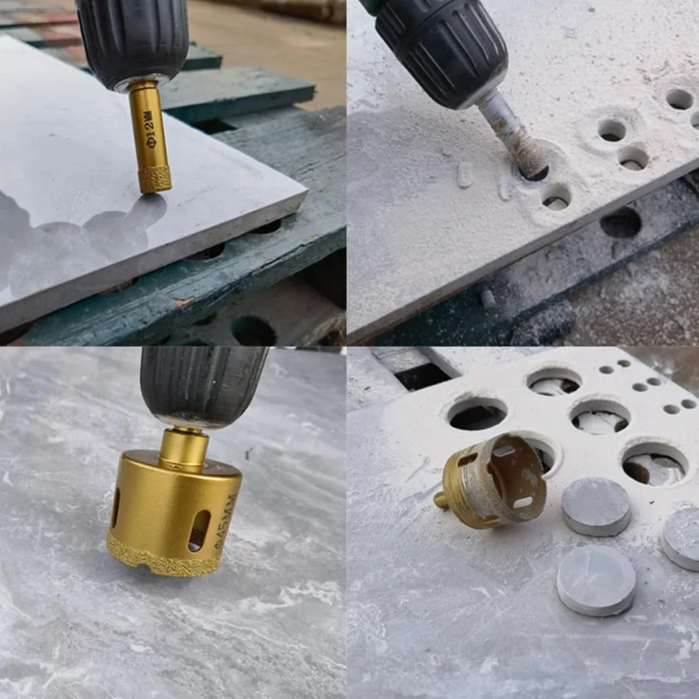 Otwornica do płytek ceramicznych chwyt trójkątny lutowane próżniowo suche diamentowe wiertła rdzeniowe wiertła z granitu marmurowego narzędzia do otwierania otworów wiertła, 55mm