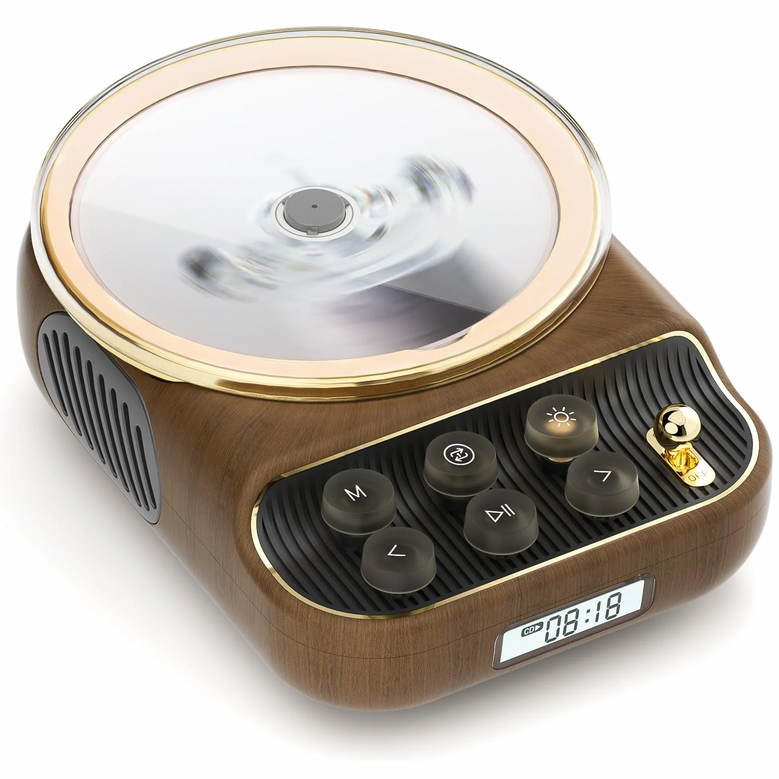 Przenośny odtwarzacz CD retro z Bluetooth 5.3, radio FM, głośnik HiFi, lampka nocna