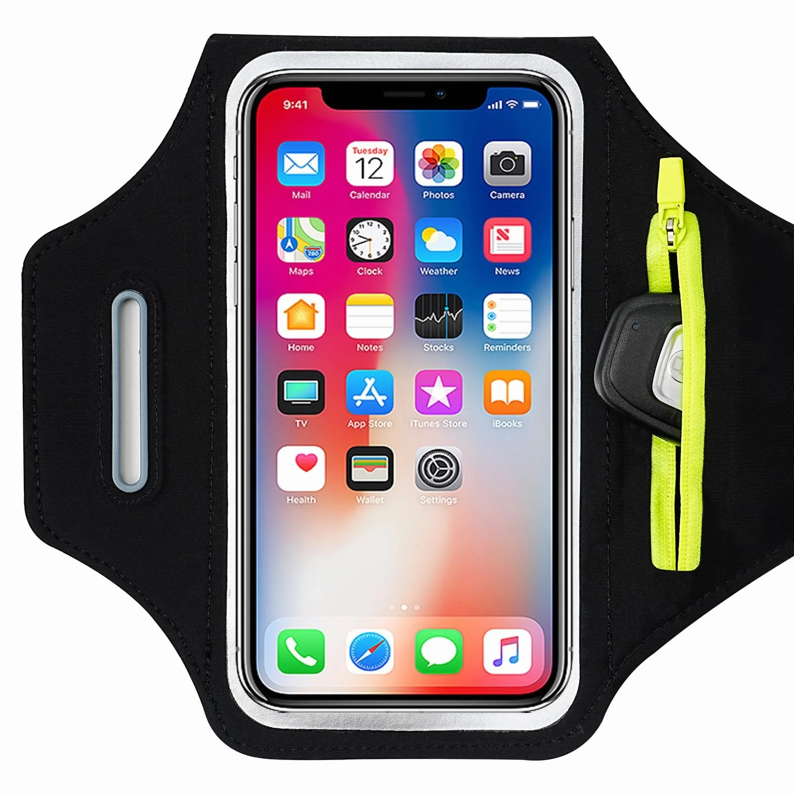 TRIXES Czarna opaska na ramię do biegania z torbą na słuchawki pasuje do iPhone 15 Pro Max/14 Pro/13 Pro Max/12/12 Pro/11/XR/XS/X/8 Plus do 6,7 cala