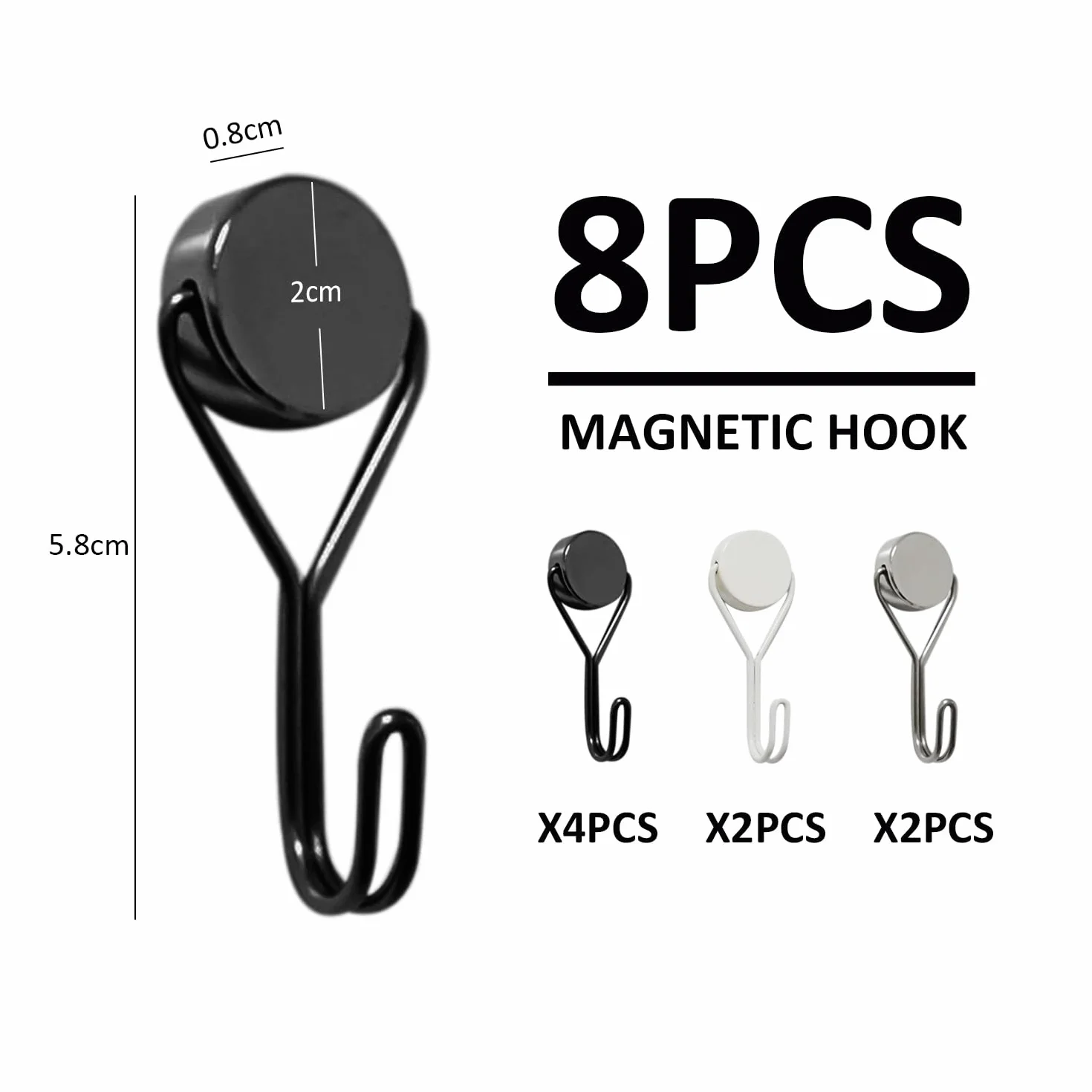 8 sztuk haczyków magnetycznych, super mocne haczyki, haczyki kuchenne, nierdzewne metalowe haczyki, przenośne haczyki magnetyczne, praktyczne gadżety do kuchni, biura, sypialni (czarne, białe