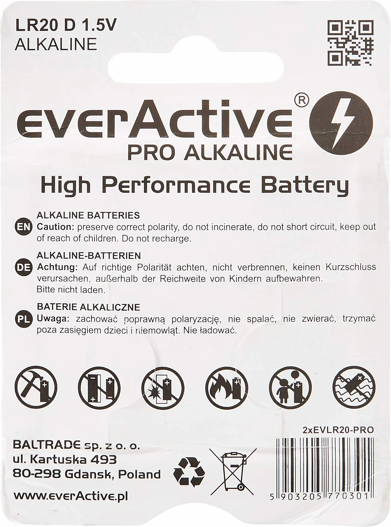 Everactive Pro Alkaline D LR20 Zestaw Baterii Alkalicznych 2 Sztuki