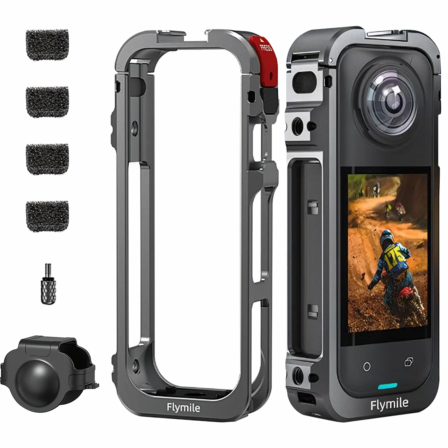 Aluminiowa rama ochronna Insta360 X5 z silikonową osłoną obiektywu, otwór 1/4", zimny but