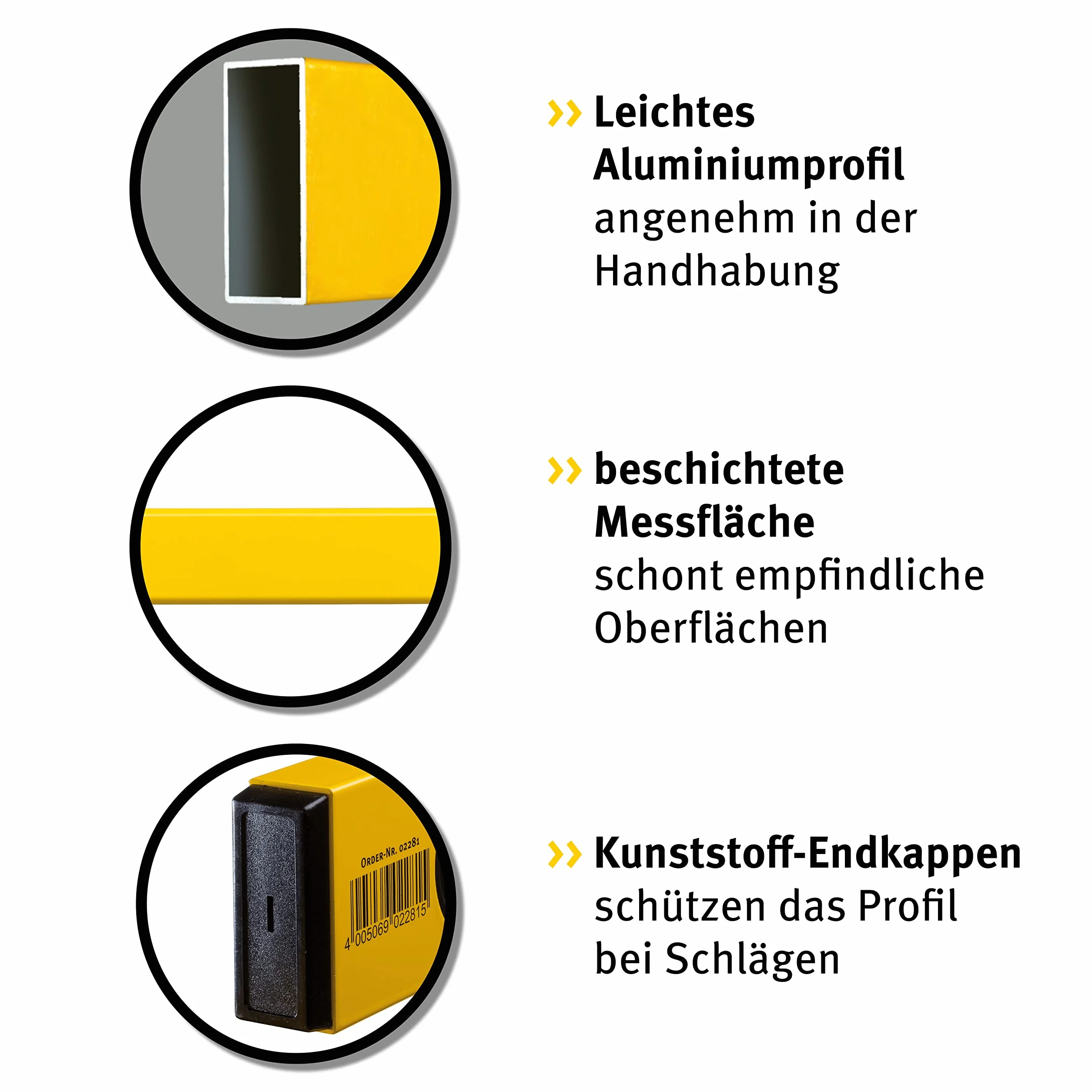 STABILA Poziomica typu 70-2, 200 cm, lekki profil aluminiowy, 1 pozioma libelka, 2 pionowe libele, Made in Germany, żółta