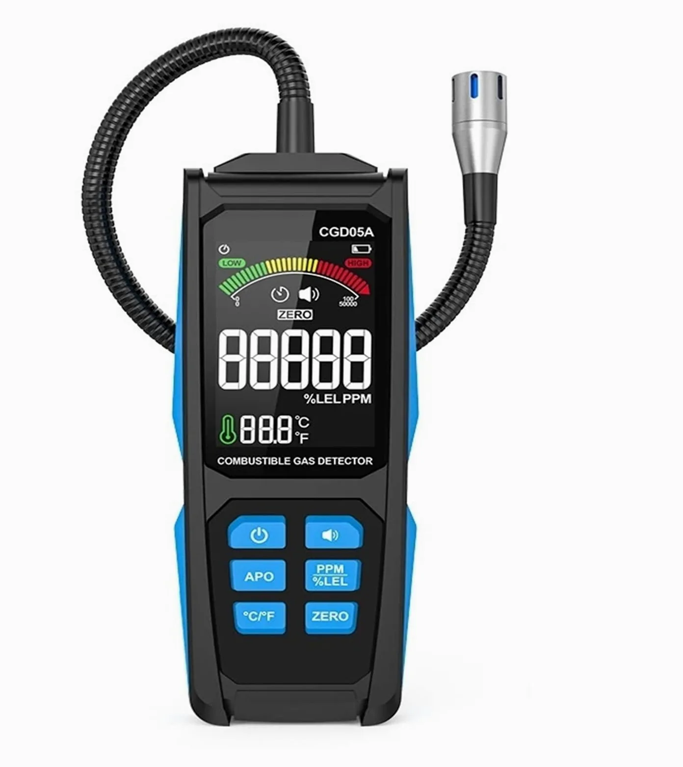 Detektor gazów palnych Kolorowy ekran Analizator gazu Ładowanie PPM Jednostka LEL Potrójny alarm Miernik wycieku gazu ziemnego Miernik LPG Odczyt w czasie rzeczywistym