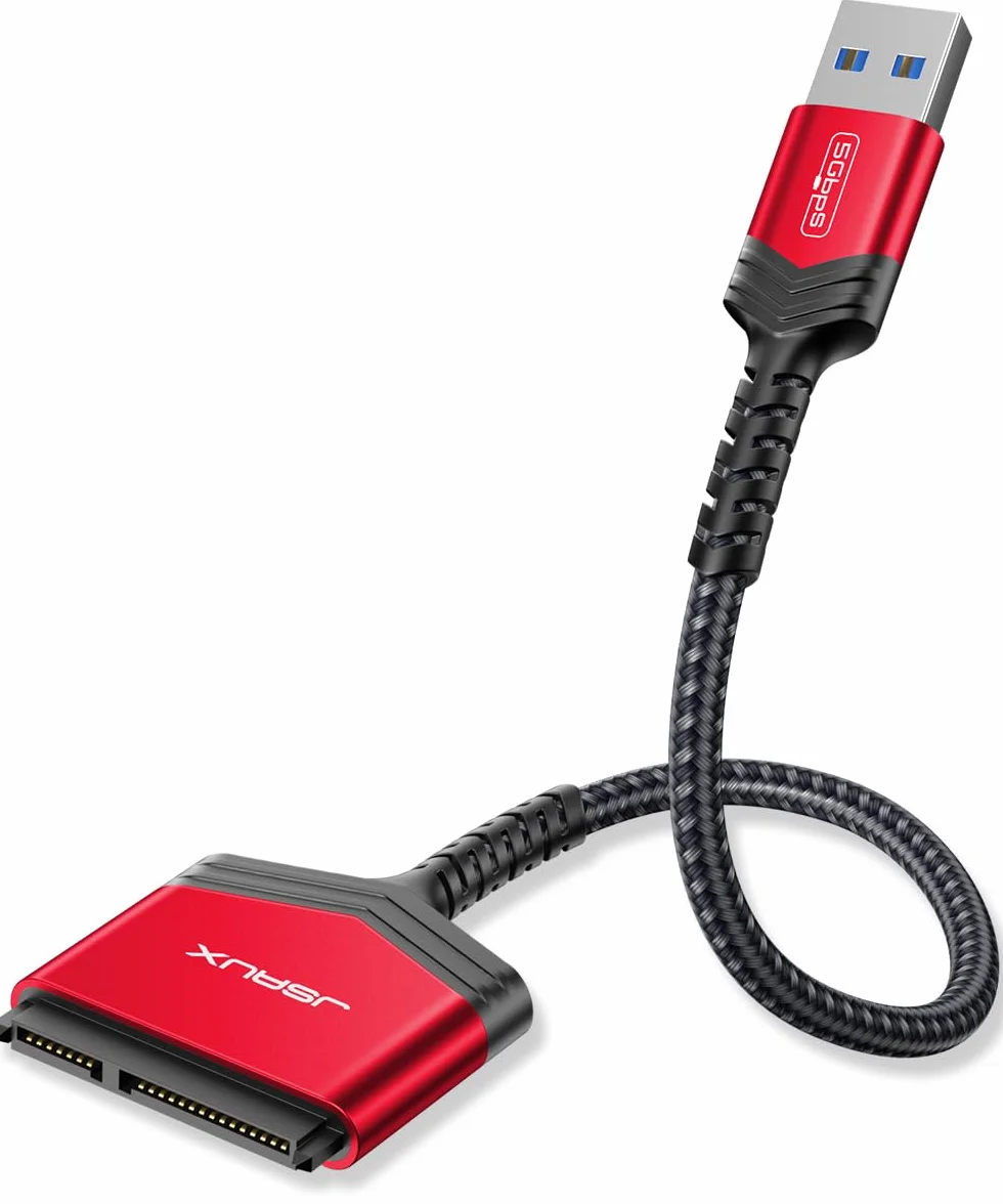 JSAUX Adapter SATA na USB 3.0, kabel USB do SATA III do 2,5" dysk twardy Nylon - czerwony