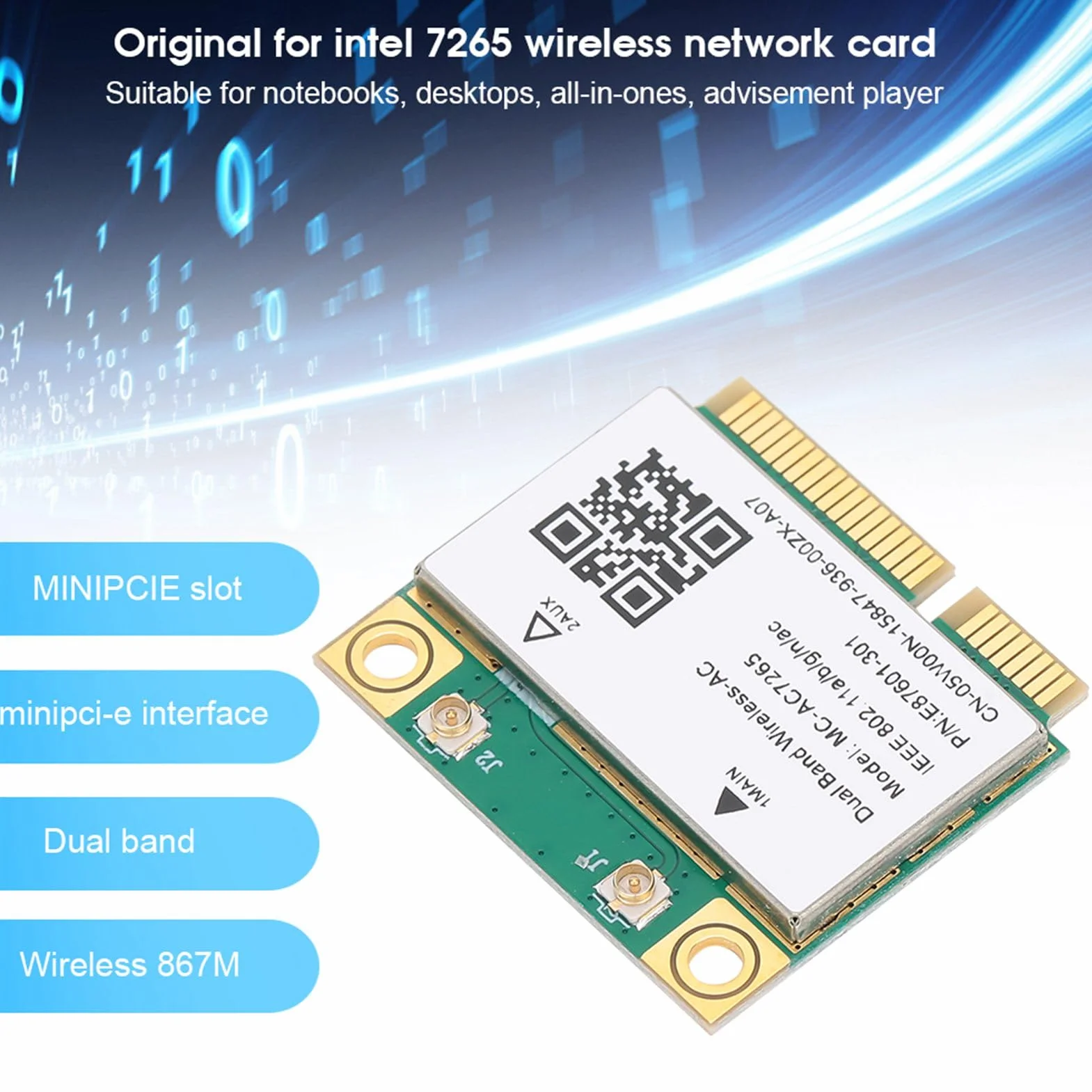 Karta sieciowa Wi-Fi MC-AC7265 PCIe dwupasmowa 2.4G/5G Bluetooth do laptopa