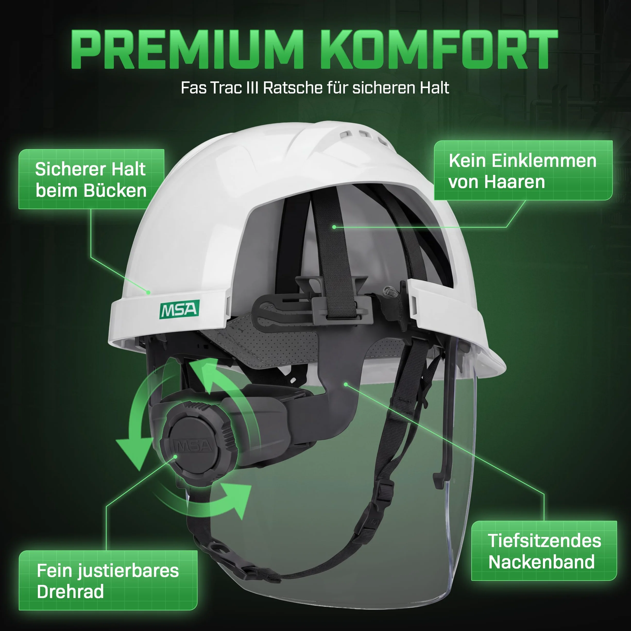 MSA V-Gard 950 kask budowlany – niewentylowany kask ochronny z wizjerem na plac budowy i elektryków – kask zgodny z normą DIN EN 397 do pracy