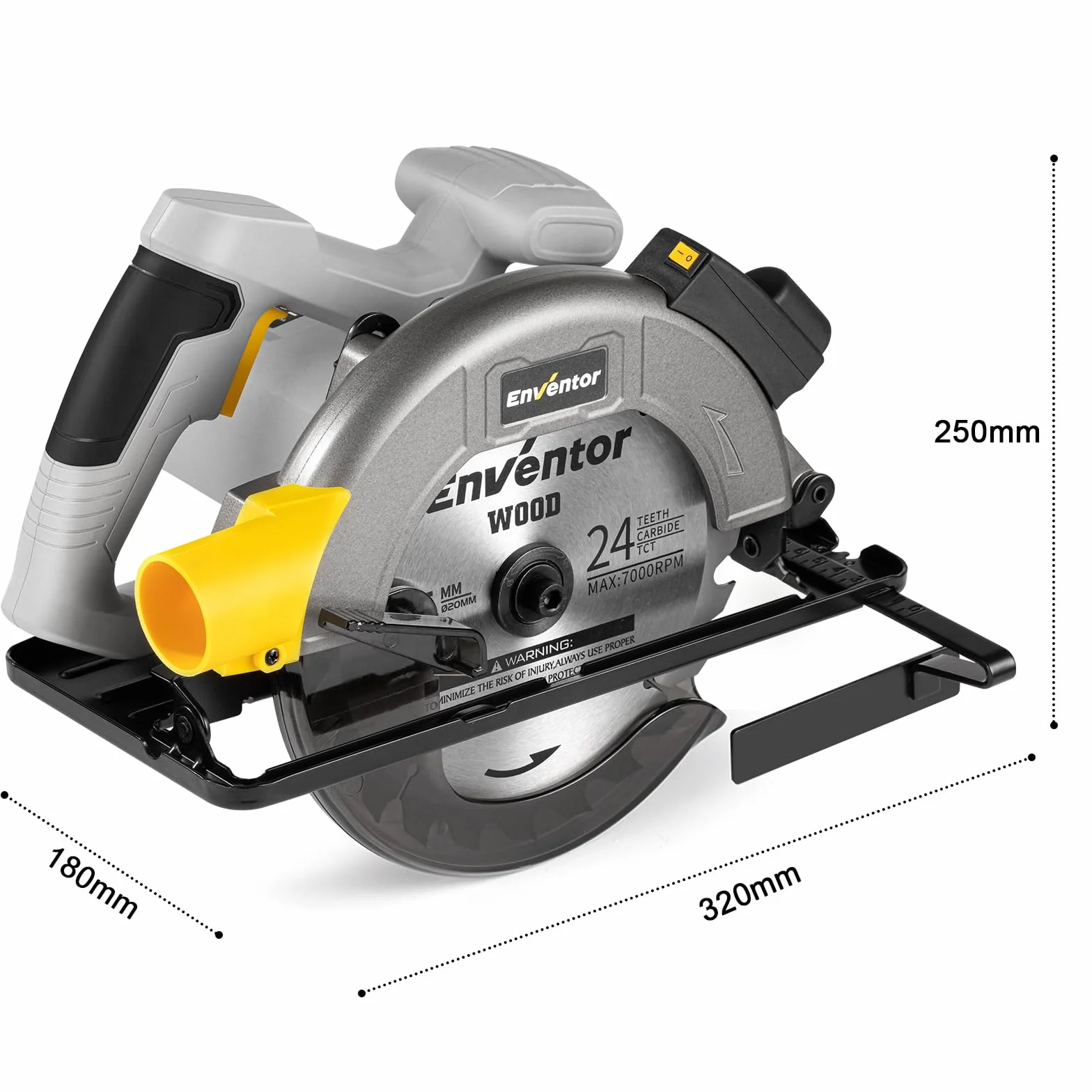 ENVENTOR Piła tarczowa, 1400 W, ręczna piła tarczowa z prowadnicą laserową, 6000 obr./min, maks. głębokość cięcia 62 mm (90°), 48 mm (45°), brzeszczoty (185 mm, 24T), silnik z czystej miedzi, idealna
