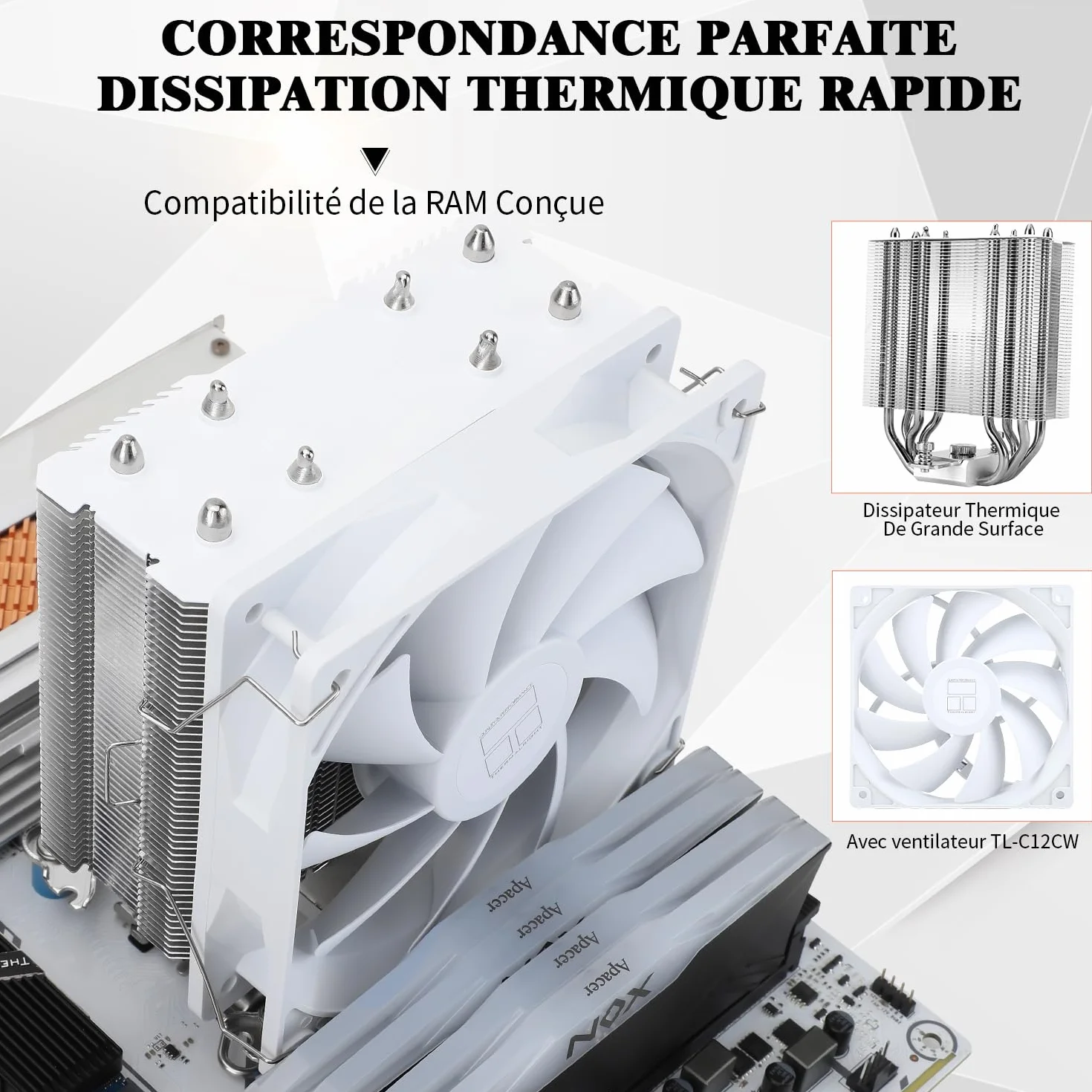 Thermalright Assassin X 120 SE biały wentylator chłodzący CPU, 4 rury grzewcze, TL-C12CW PWM, łożysko S-FDB, AMD AM4 AM5/Intel LGA1700/1150/1151/1155/1156/1200