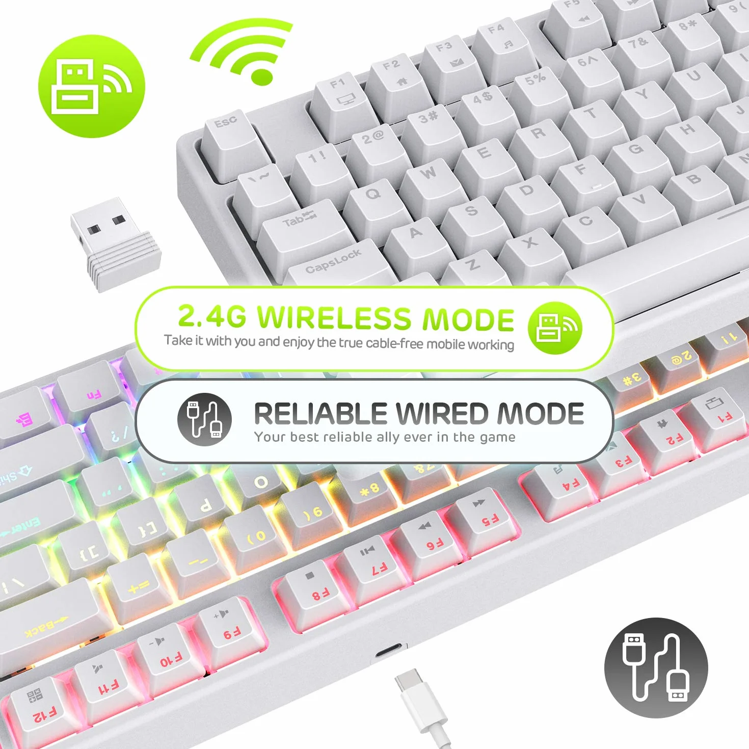 RK ROYAL KLUDGE Sink87G RGB Wireless TKL mechaniczna klawiatura do gier, 87 klawiszy, brązowe przełączniki