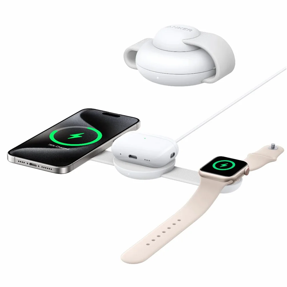 Anker MagGo 3 w 1 bezprzewodowa stacja ładująca Qi2 15 W składana podróżna do iPhone 16/15 (biały)