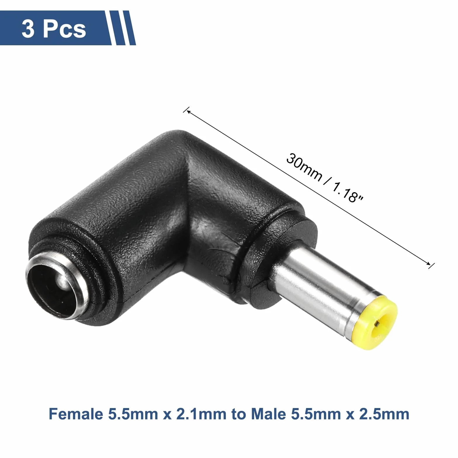 QUARKZMAN 3 sztuki adapter sieciowy DC, wtyczka kątowa 90 stopni, gniazdo 5,5 mm x 2,1 mm, gniazdo 5,5 mm x 2,5 mm, wtyczka do źródeł zasilania, taśmy LED, kabla kamery
