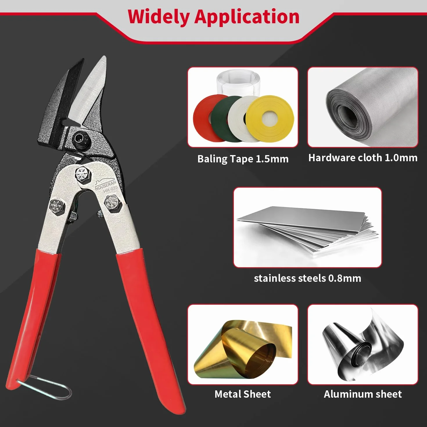 Nożyce do blachy HOUSERAN 260 mm, nożyce do metalu z mechanizmem zabezpieczającym do cięcia blachy, aluminium, skóry, siatki metalowej, miedzi, tworzyw sztucznych i płyt z tworzywa sztucznego