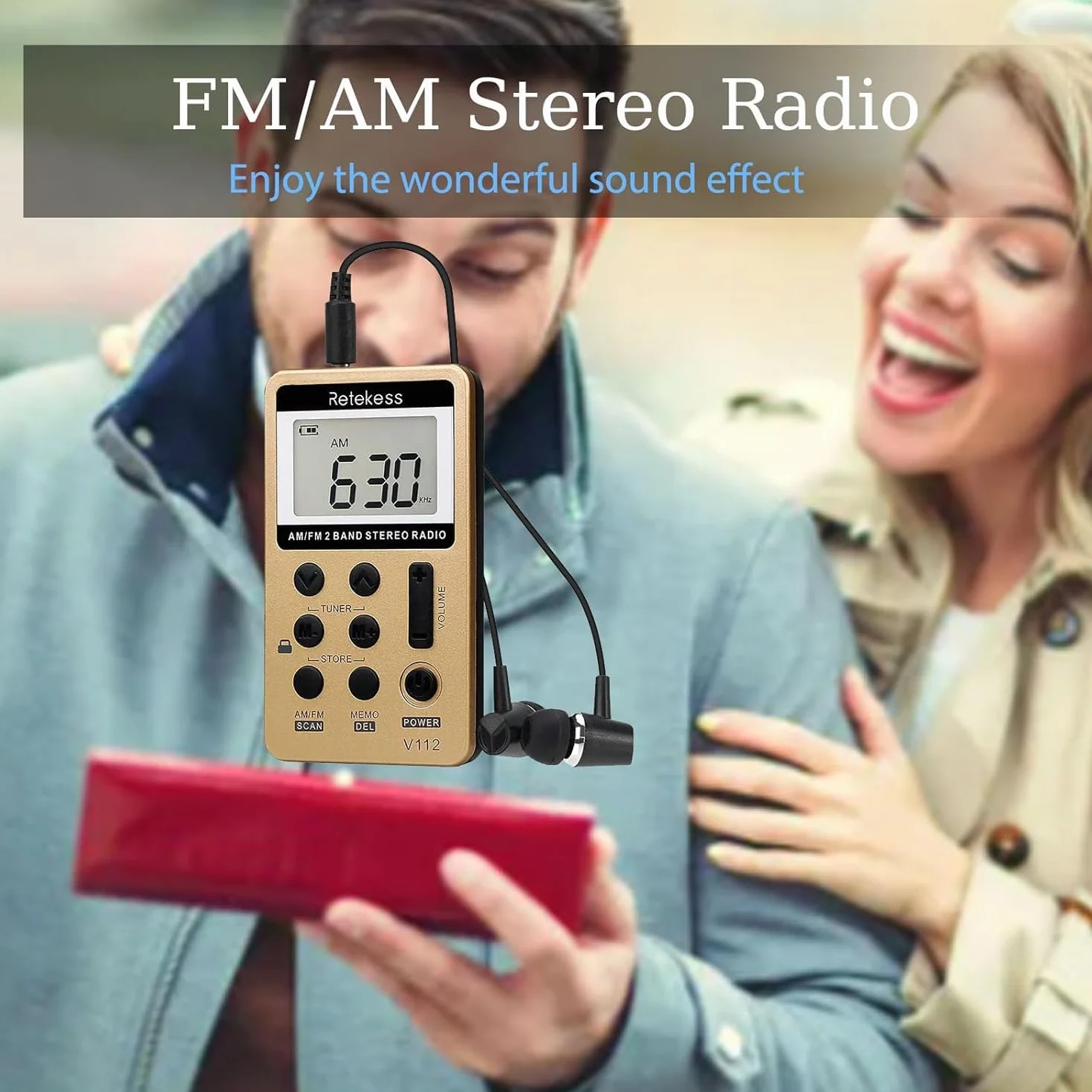 Retekess V112 Przenośne Radio AM FM ze Słuchawkami, Akumulator, Kieszonkowe