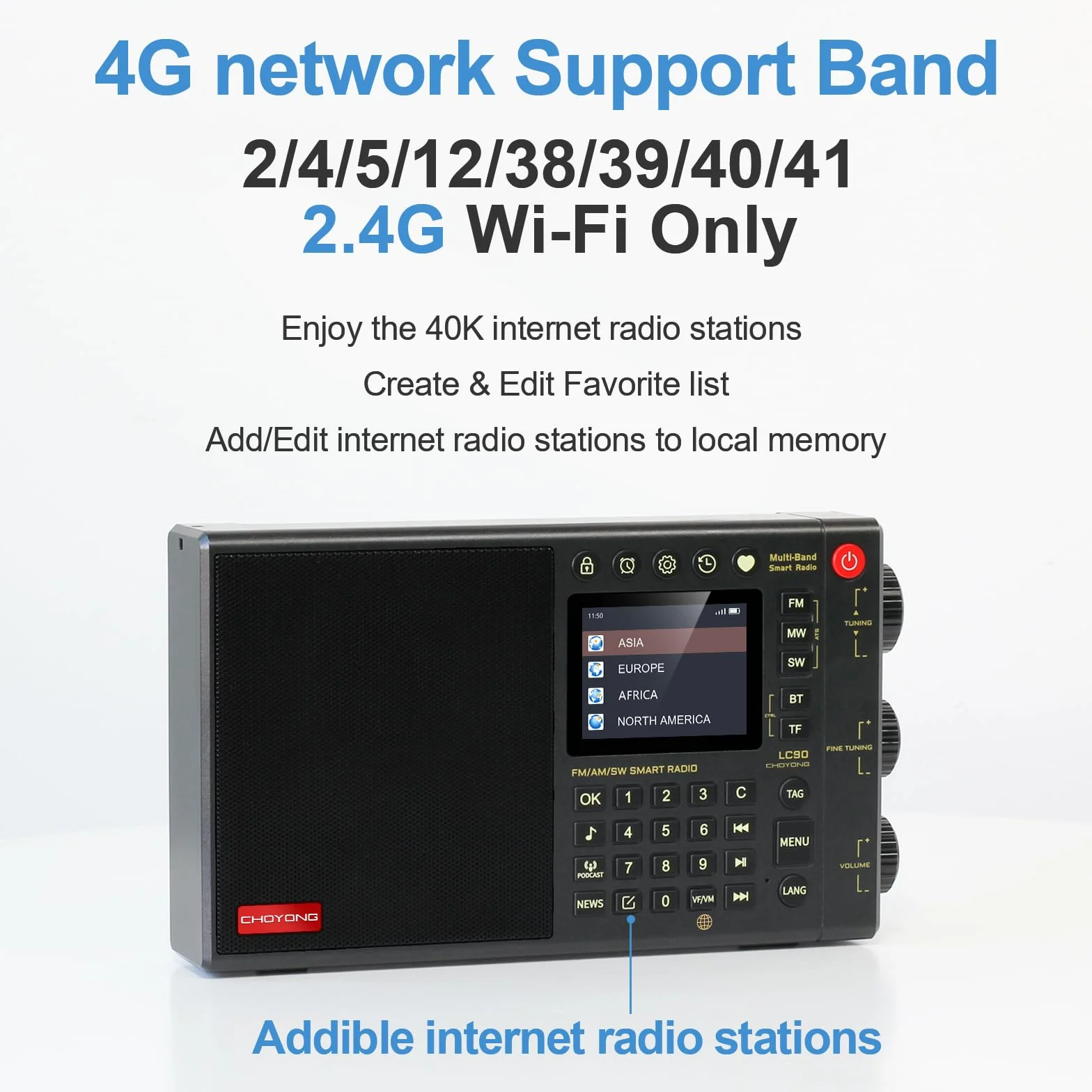 CHOYONG LC90 Inteligentne radio internetowe AM/FM SSB WiFi 4G Bluetooth