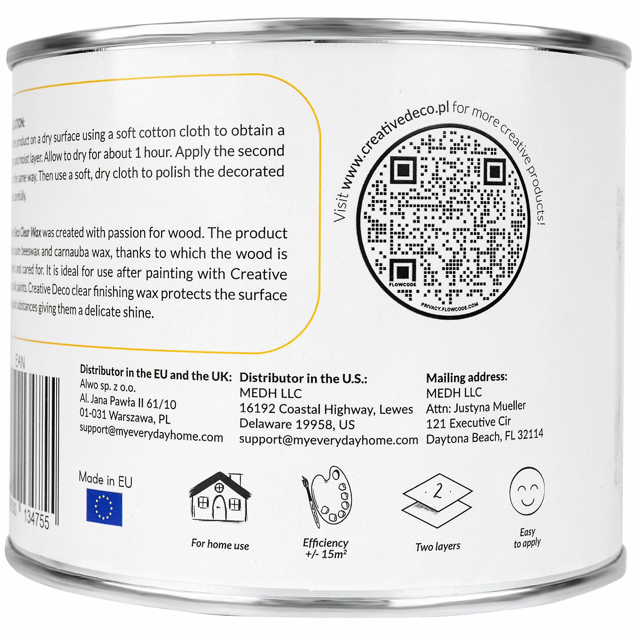 Creative Deco Bezbarwny Wosk Wykończeniowy | 500 ml | Przejrzysta Ochrona Powierzchni | Transparentny | Lekki Połysk | Idealny do Surowych i Udekorowanych powierzchni