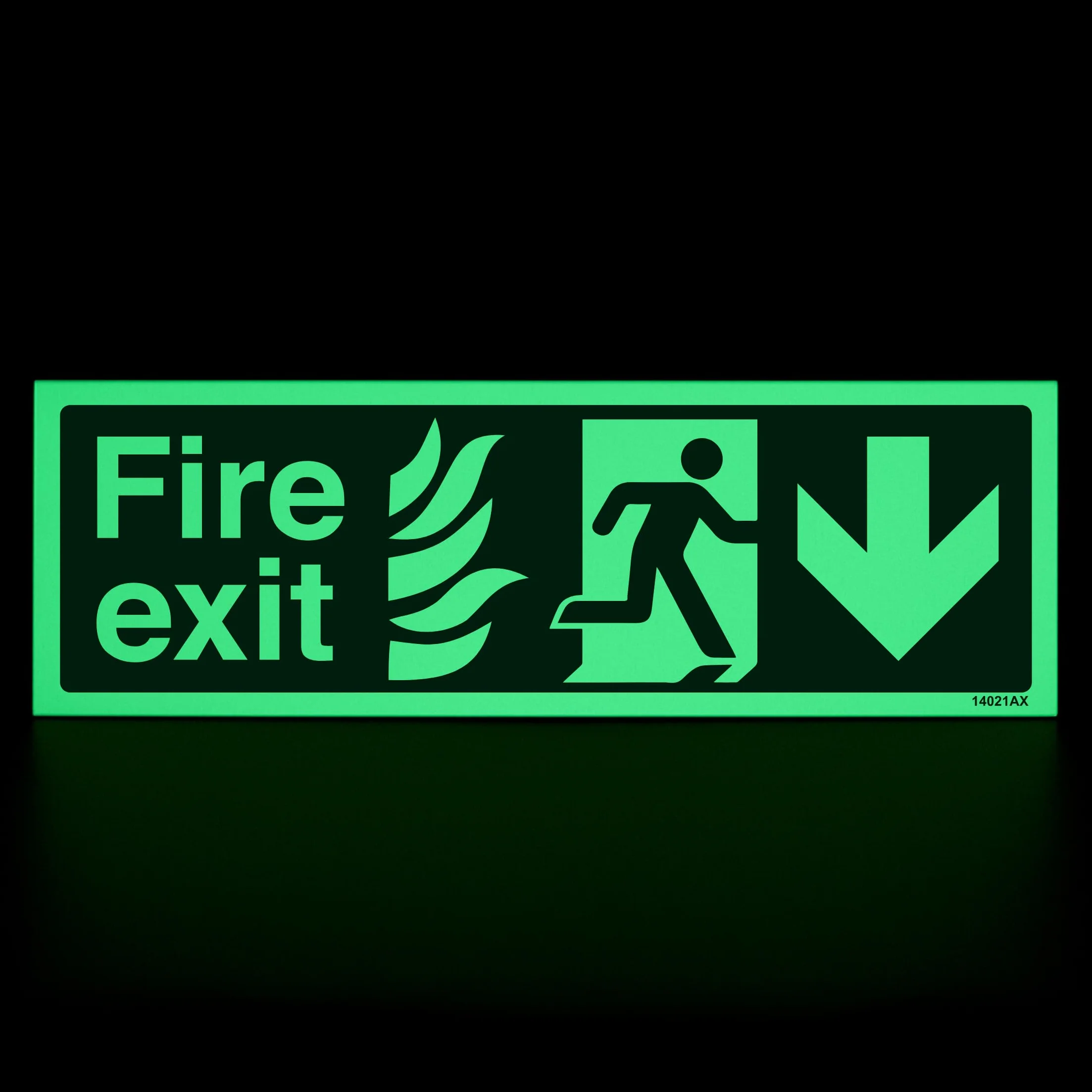 VSafety Glow In The Dark NHS Fire Exit Strzałka w dół znak - 300 mm x 100 mm - sztywny plastik