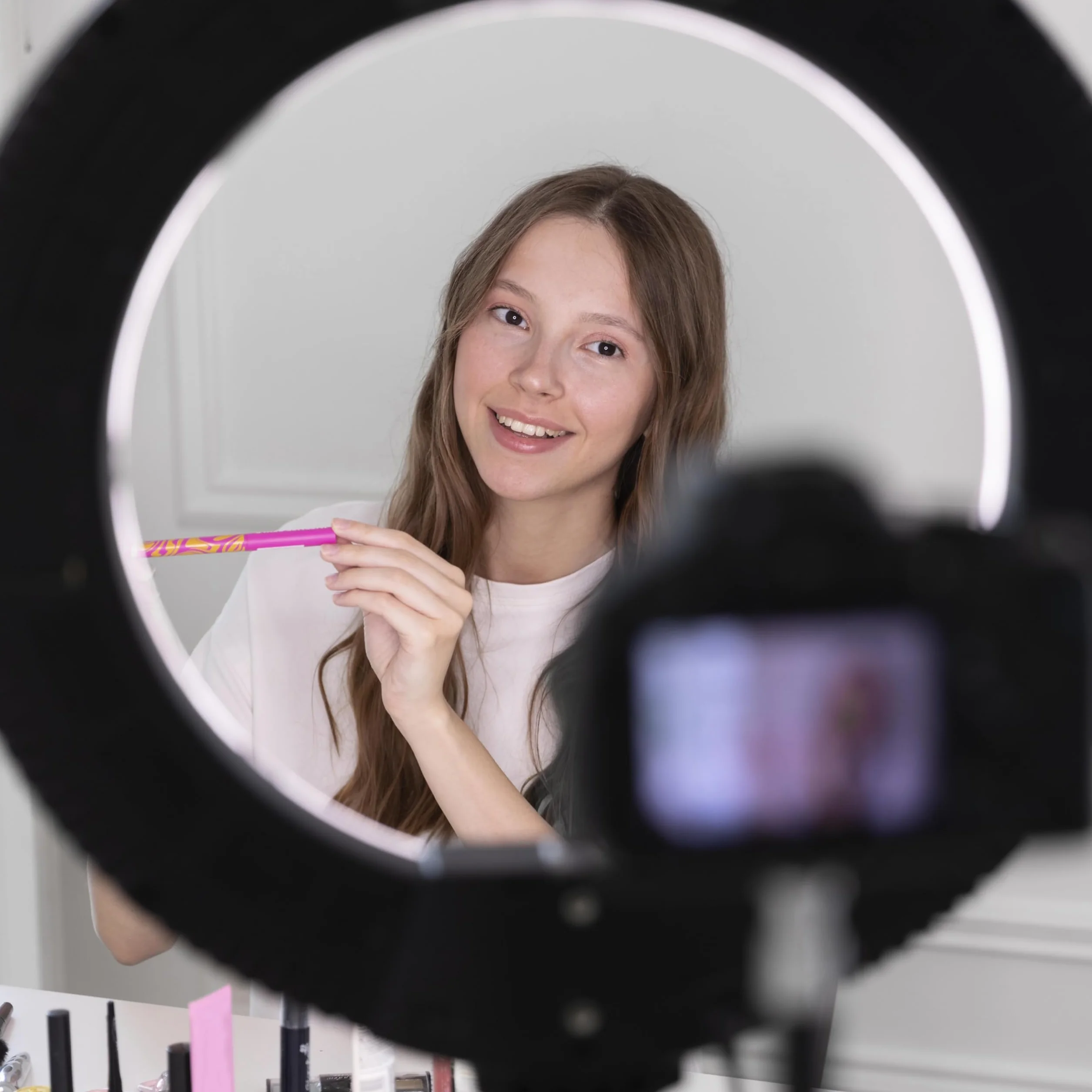 Retoo Lampa pierścieniowa LED 13 cm 7W 3 Tryby Świecenia Statyw do Selfie