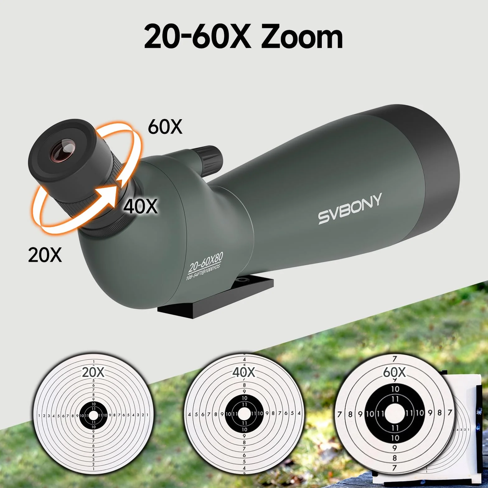 Svbony SV28 Upgrade 20-60x80 Luneta Obserwacyjna, HD FMC, ze Statywem, Adapter do Smartfona, Torba do Przenoszenia, Daleki Zasięg do Strzelectwo Sportowe, Lucznictwa, Obserwacji Ptaków